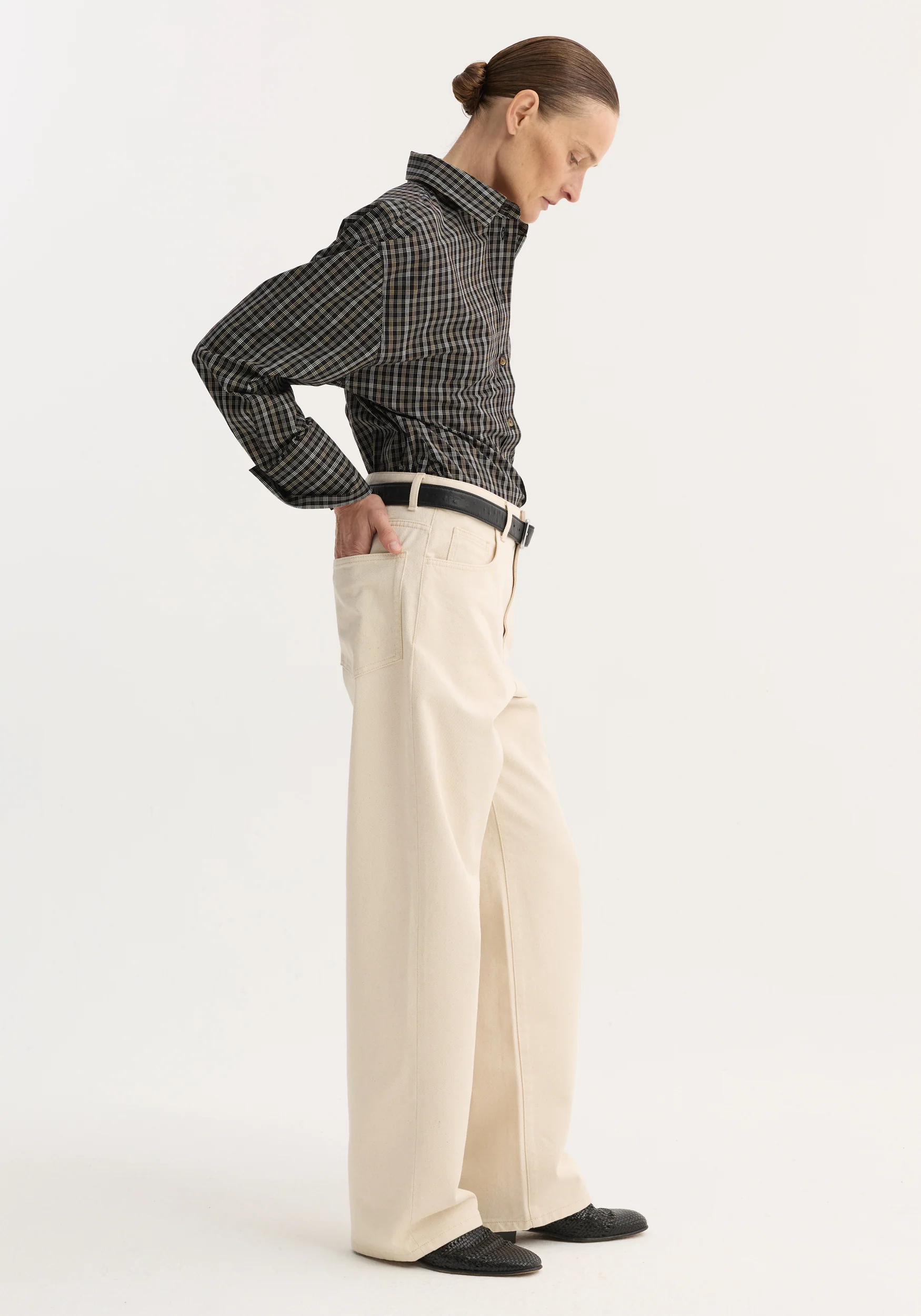 Checked shaped shirt | black / brown check - Image 3