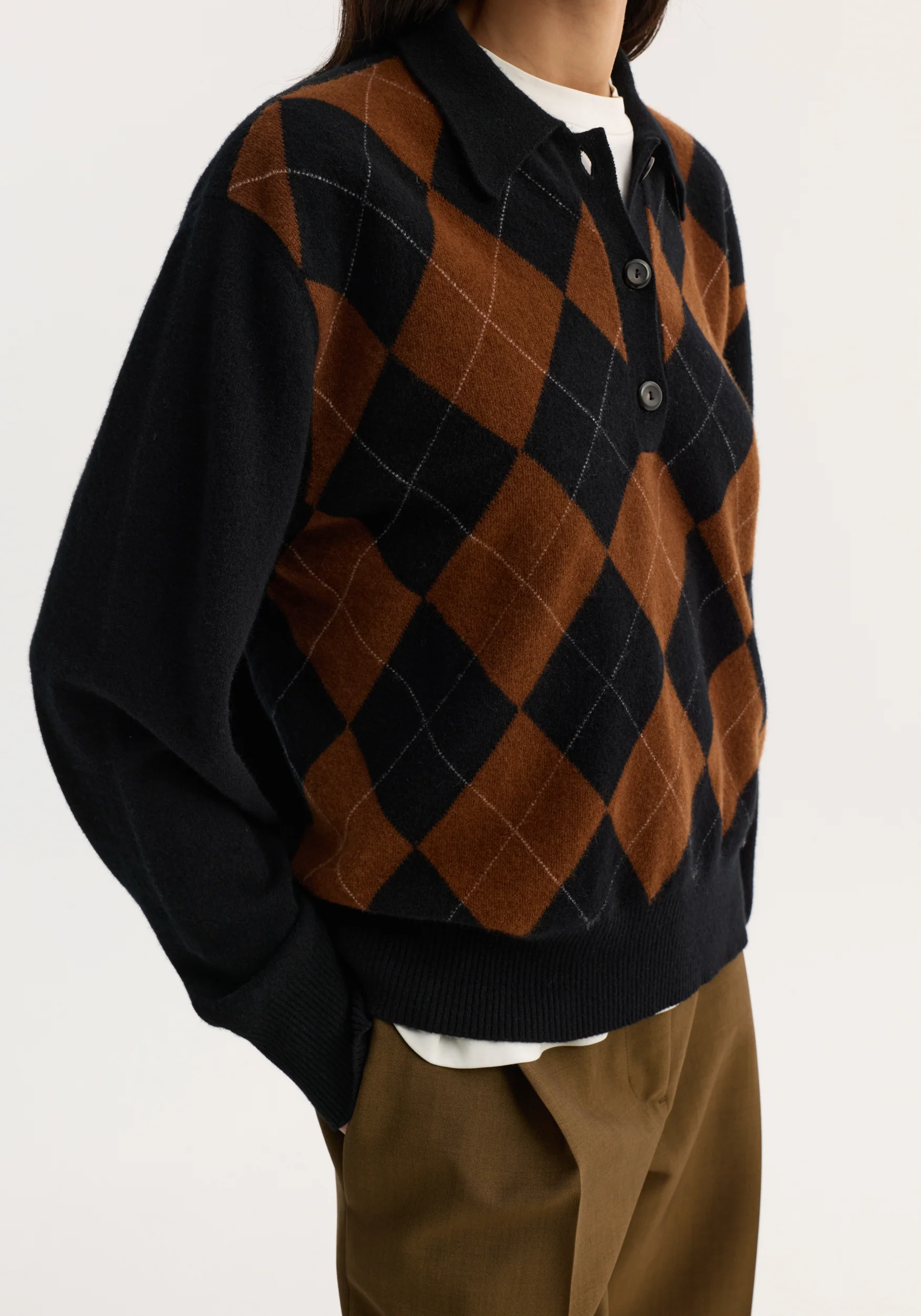 Compact knitted check polo | black rust check - Image 3