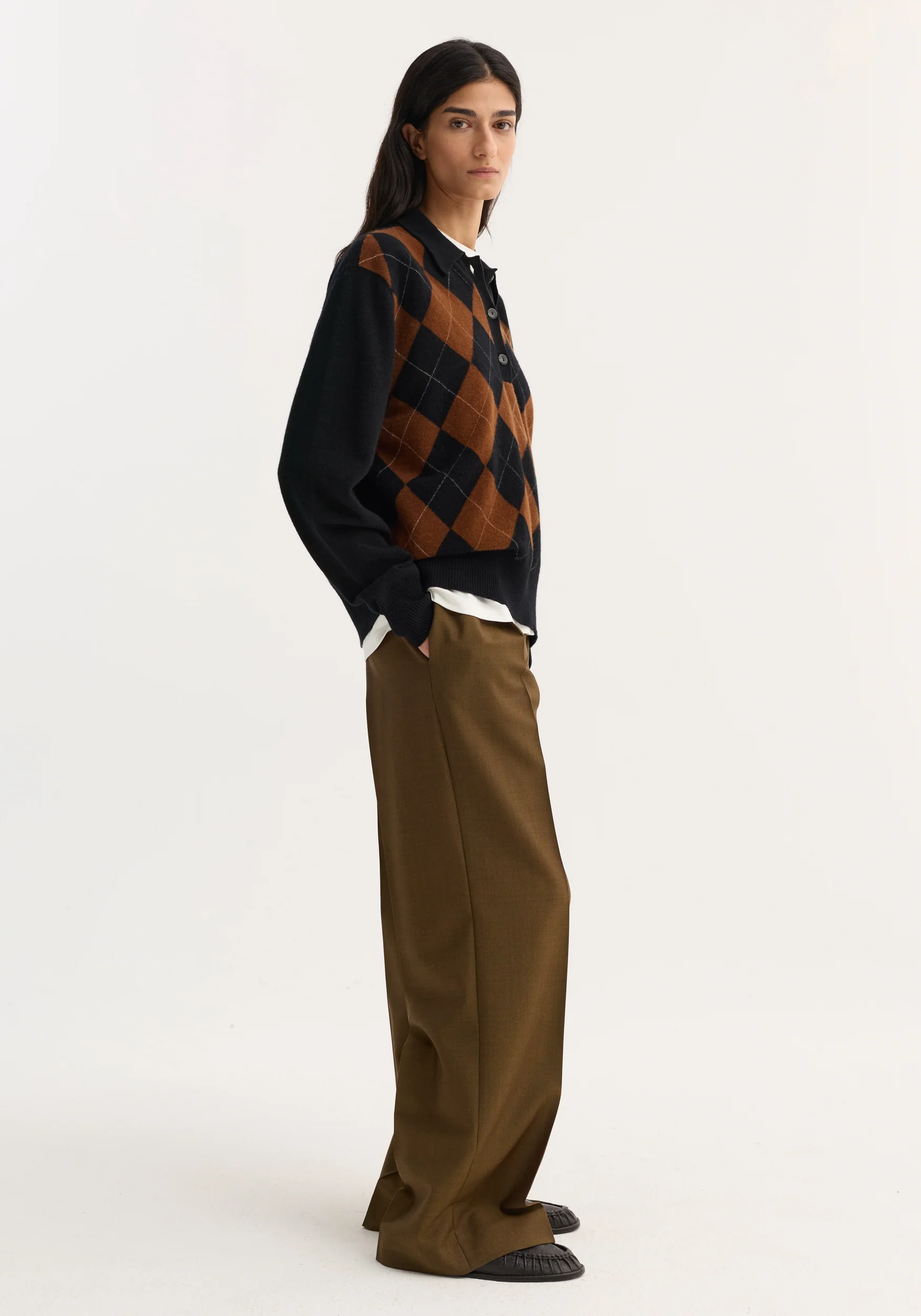 Compact knitted check polo | black rust check - Image 4