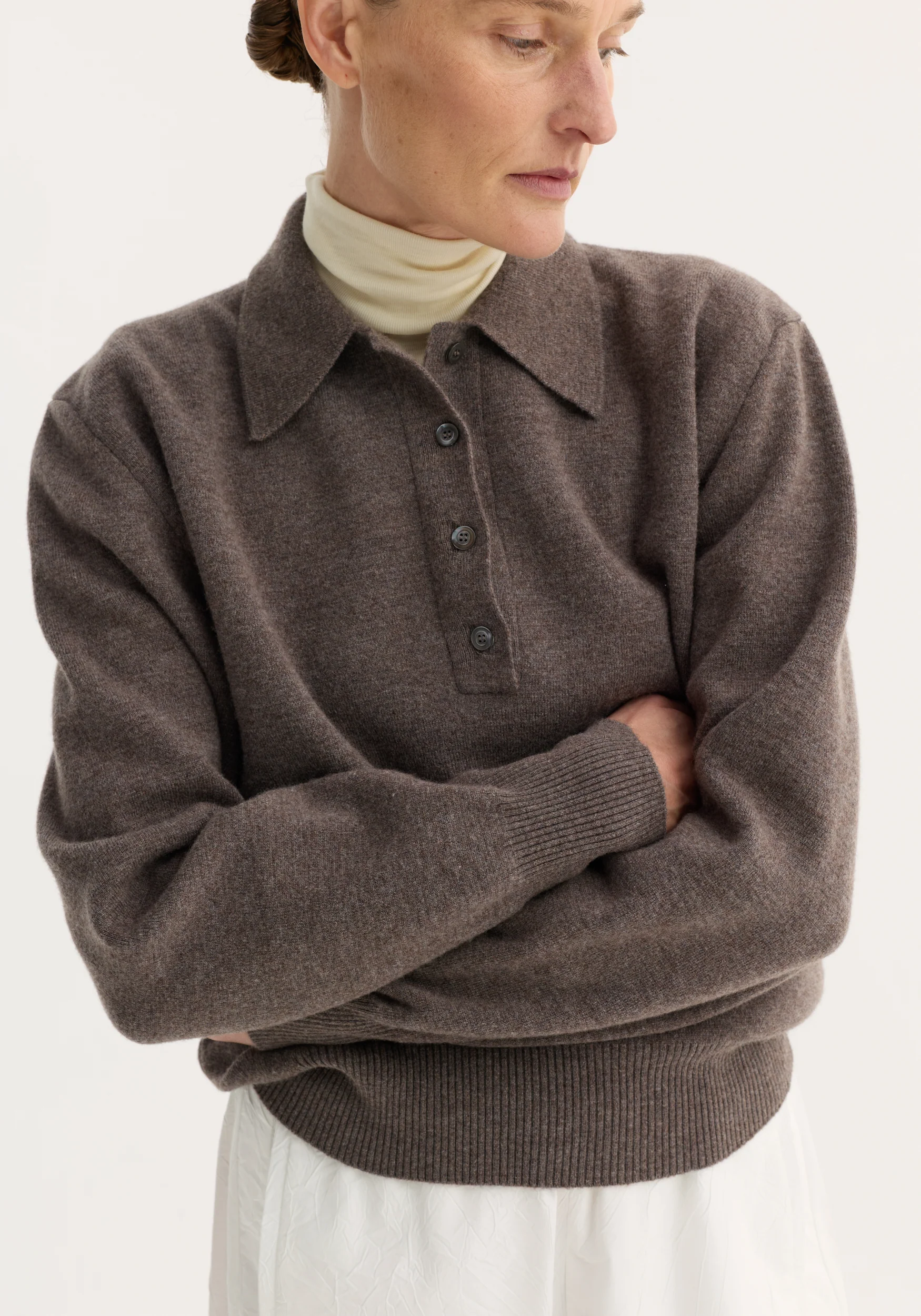 Compact knitted polo | mud melange - Image 3