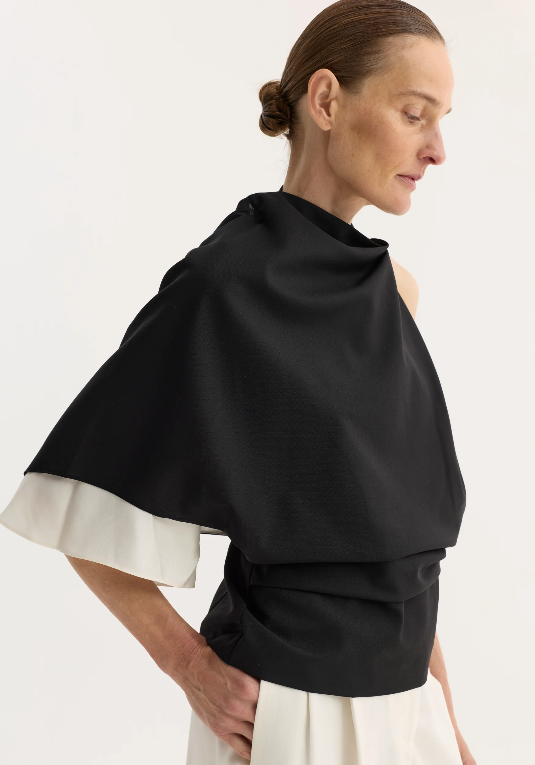 Draped open back wool top | black - Image 3
