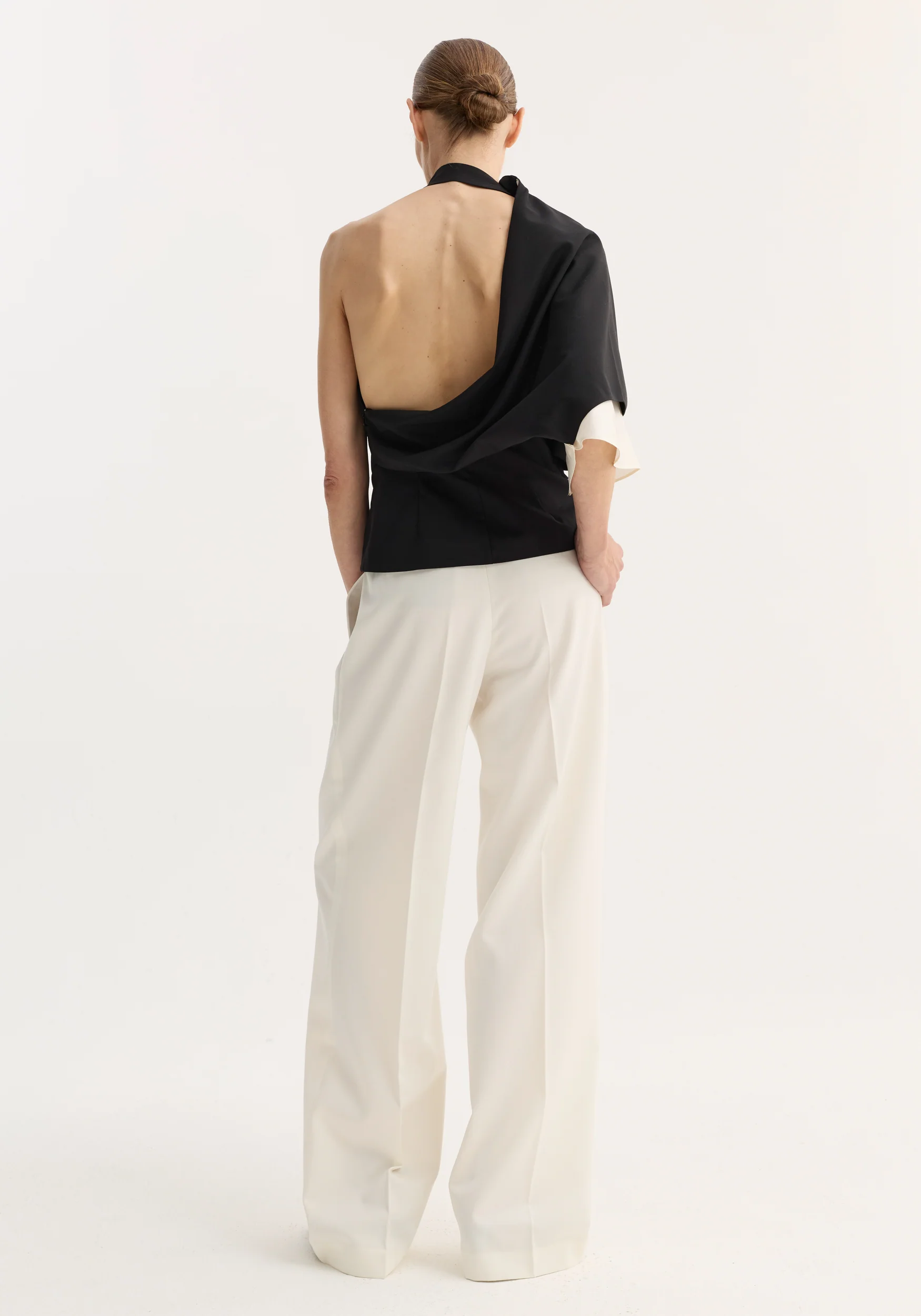 Draped open back wool top | black - Image 5