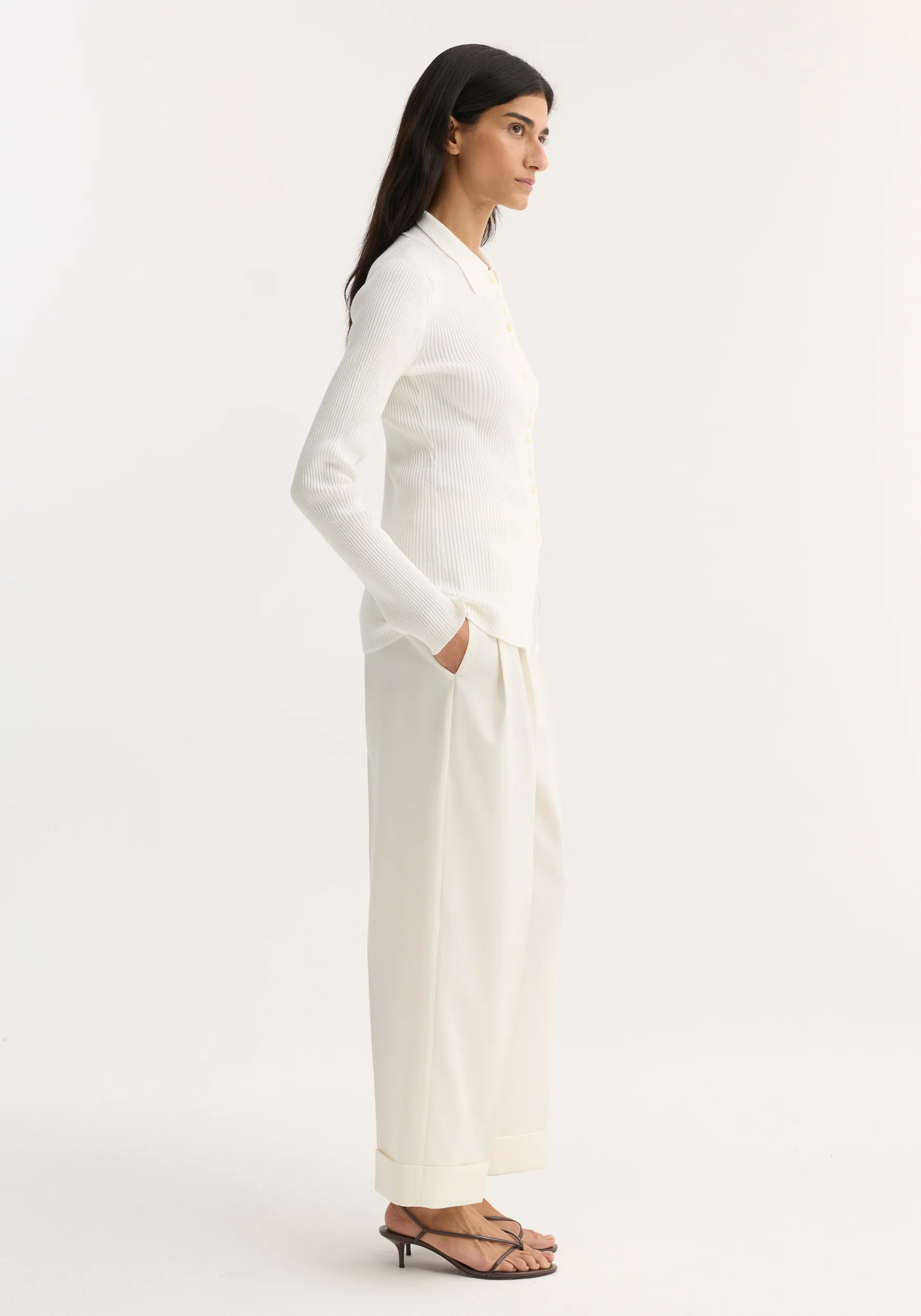Elongated rib cardigan | off white - Image 3