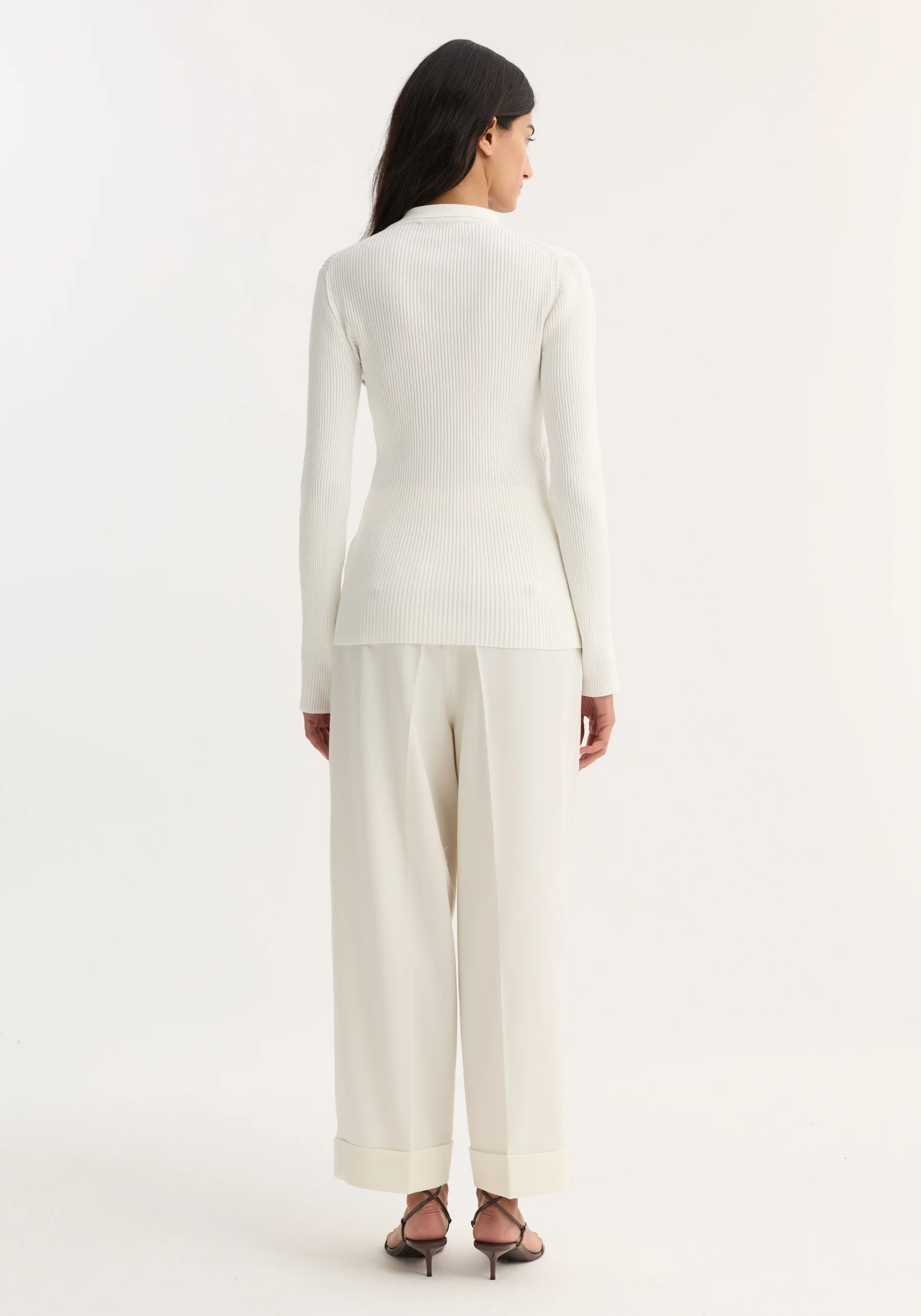 Elongated rib cardigan | off white - Image 5