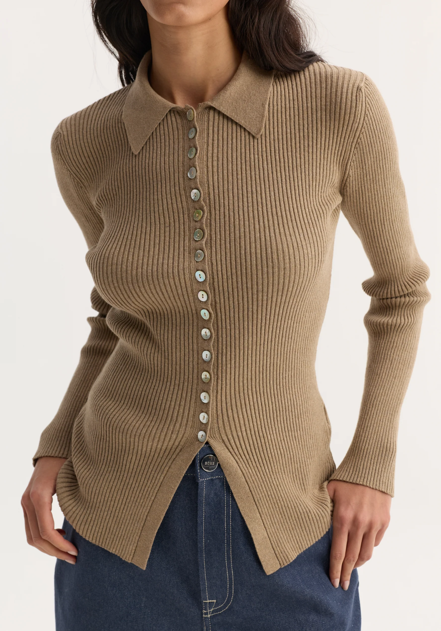 Elongated rib cardigan | taupe melange - Image 3