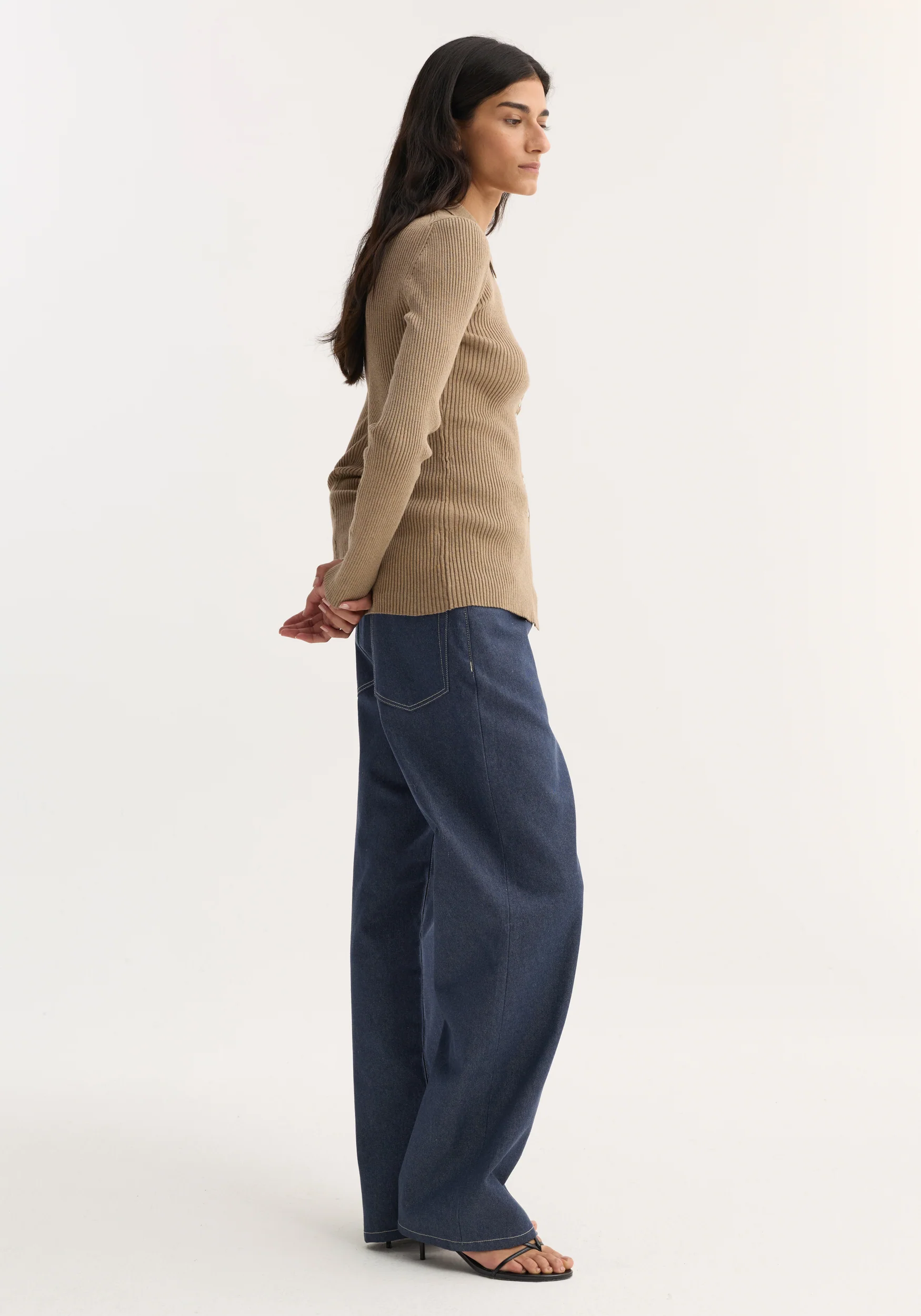 Elongated rib cardigan | taupe melange - Image 4