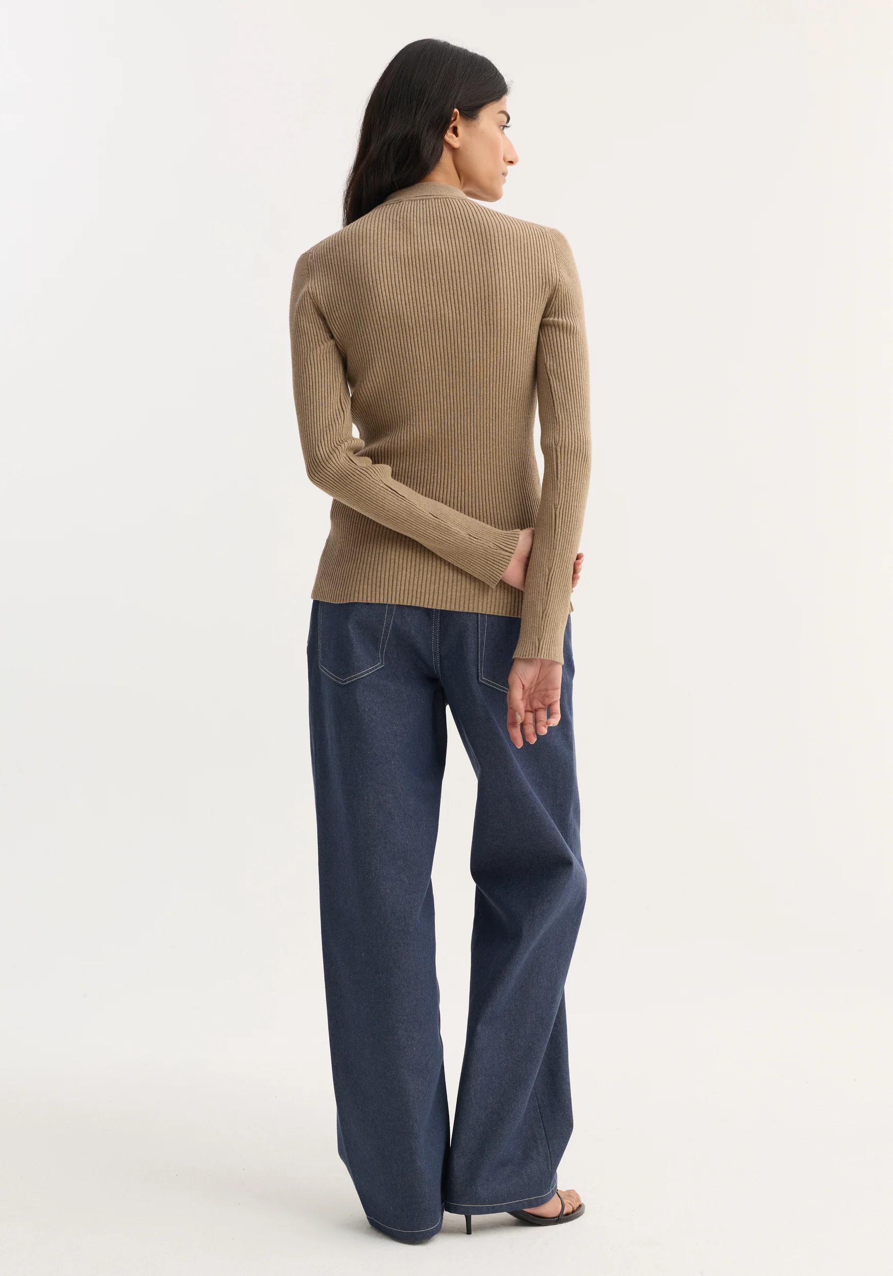Elongated rib cardigan | taupe melange - Image 5