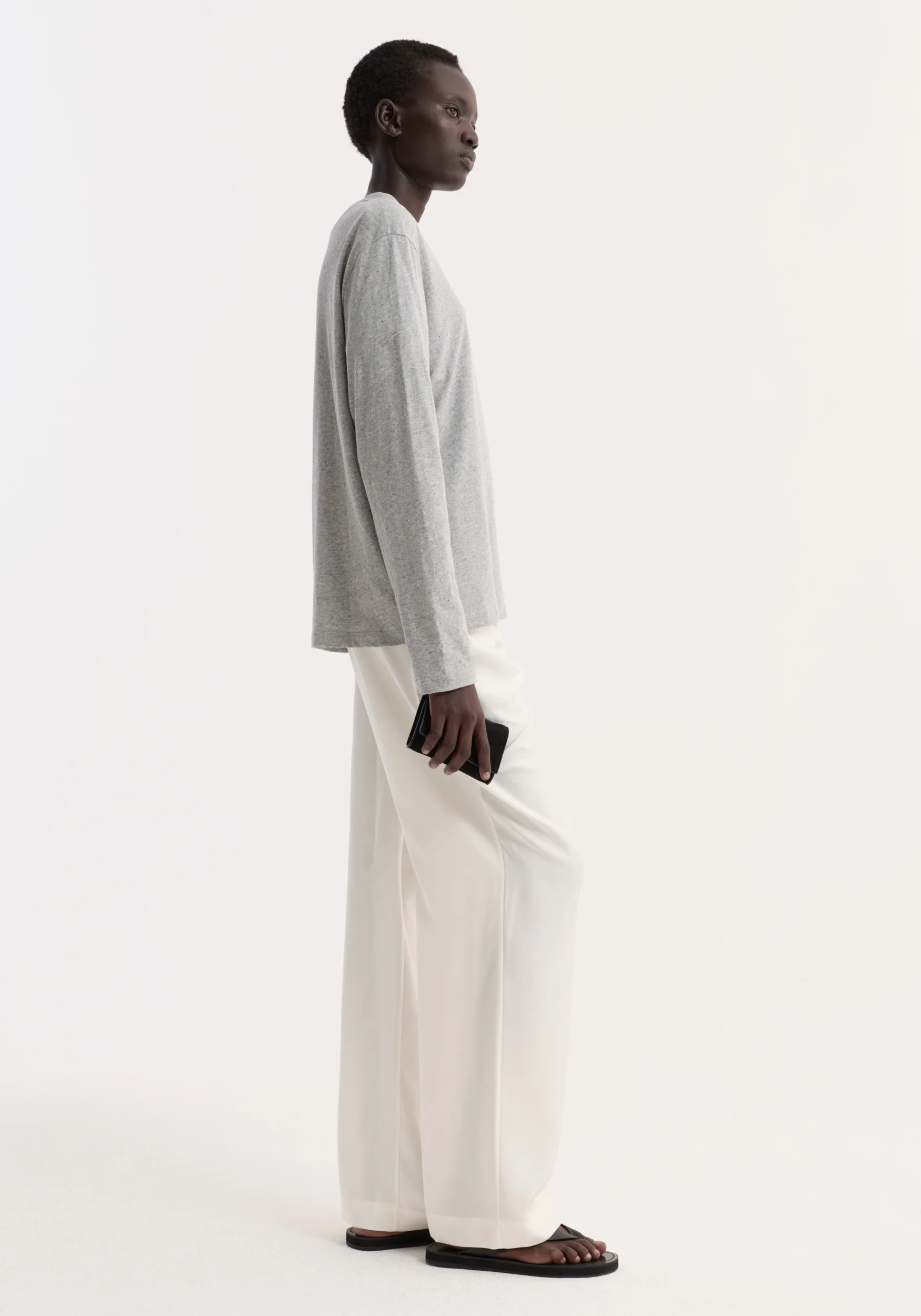 Slub melange cotton long sleeve | light grey melange - Image 3