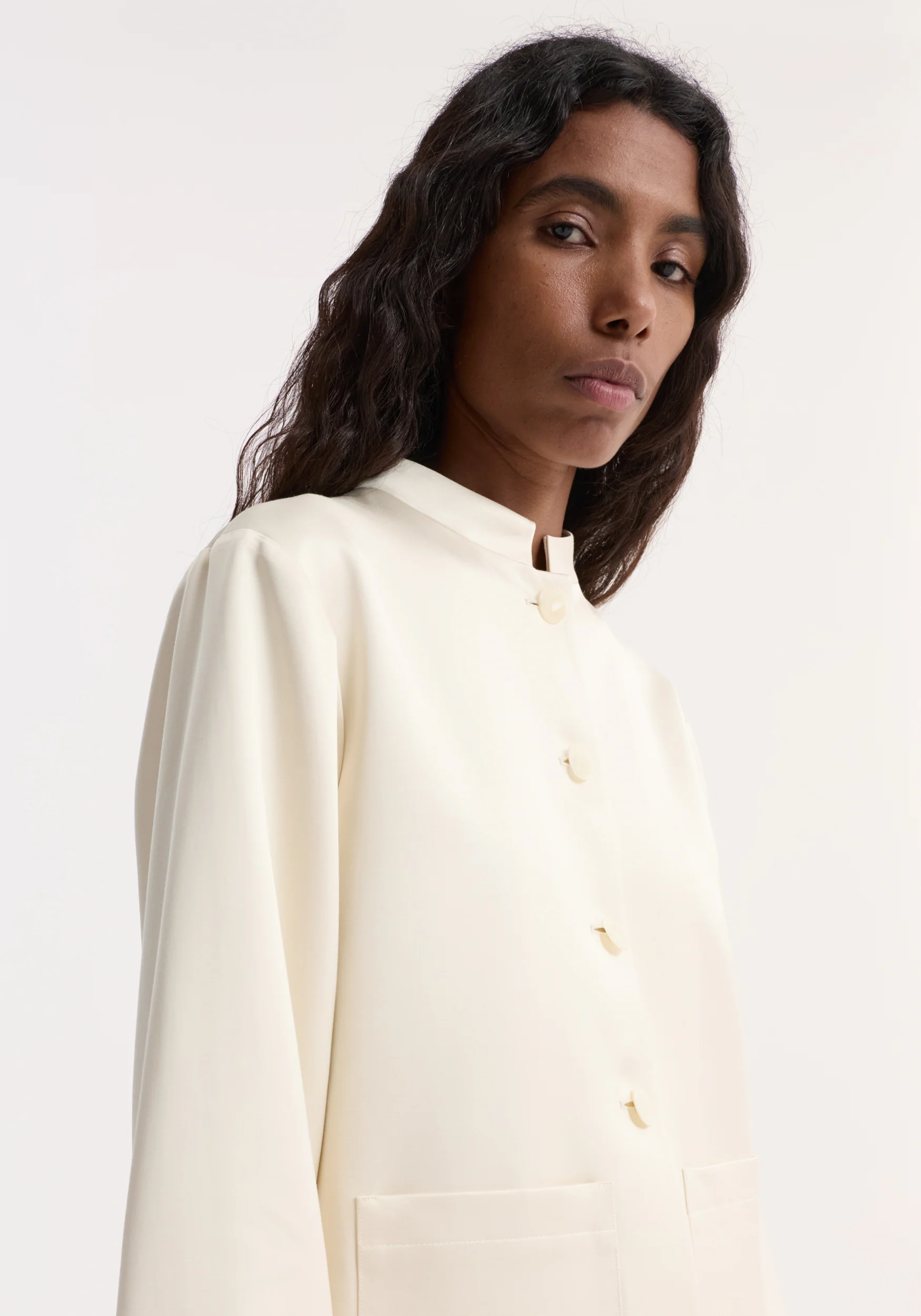 Pearl button satin jacket | cream - Image 3