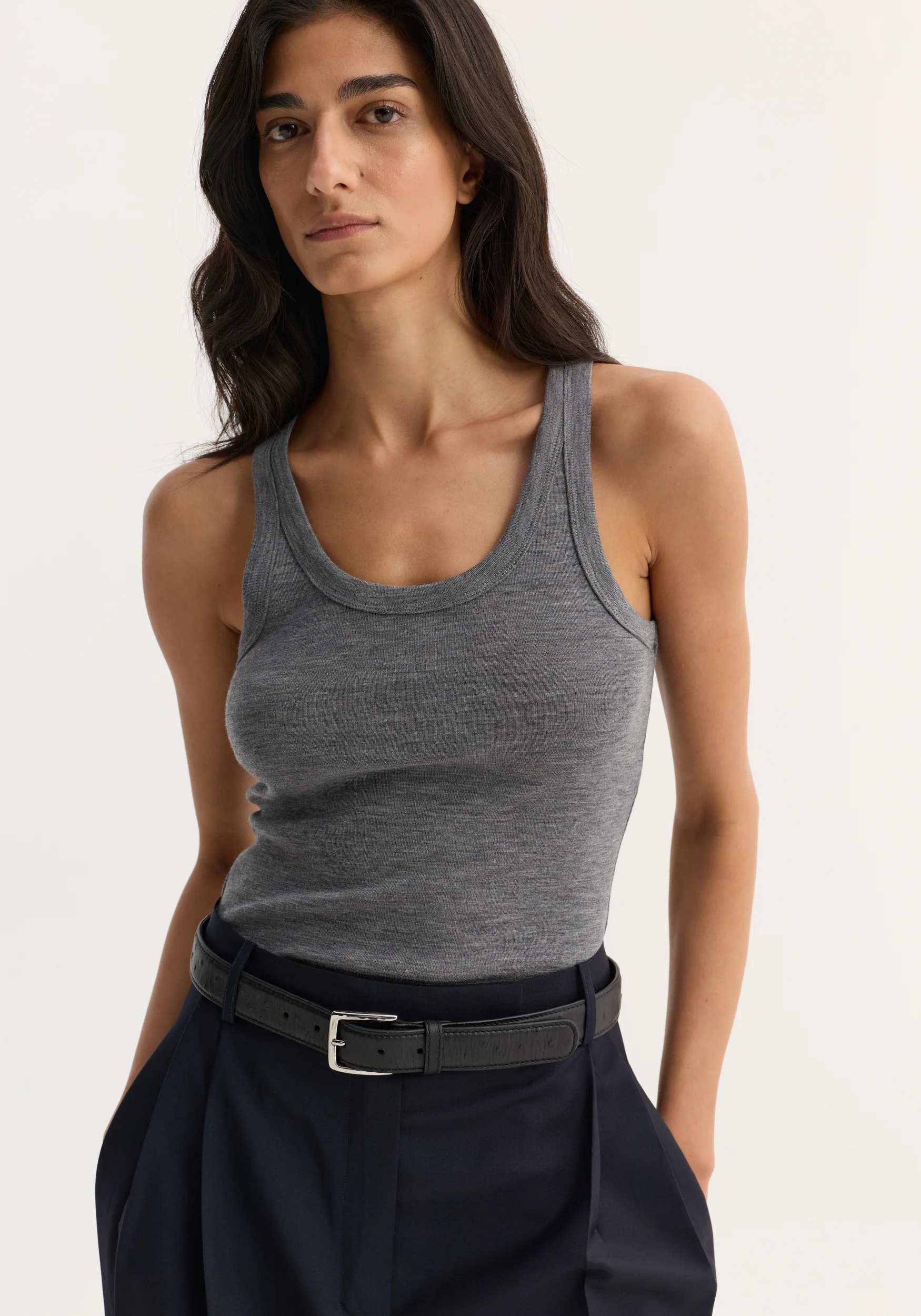 Merino scoop neck top | mid grey melange - Image 3