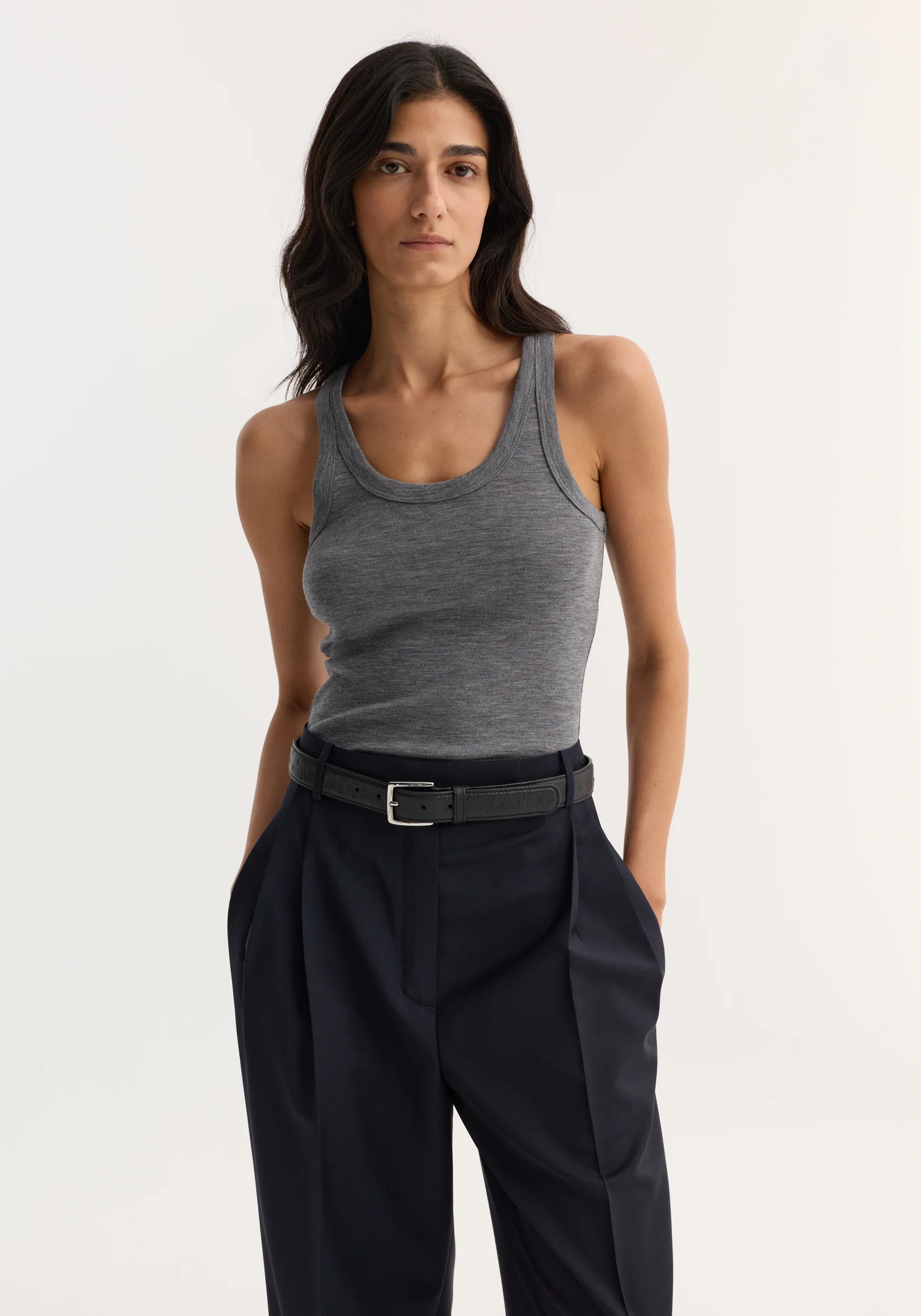 Merino scoop neck top | mid grey melange - Image 4