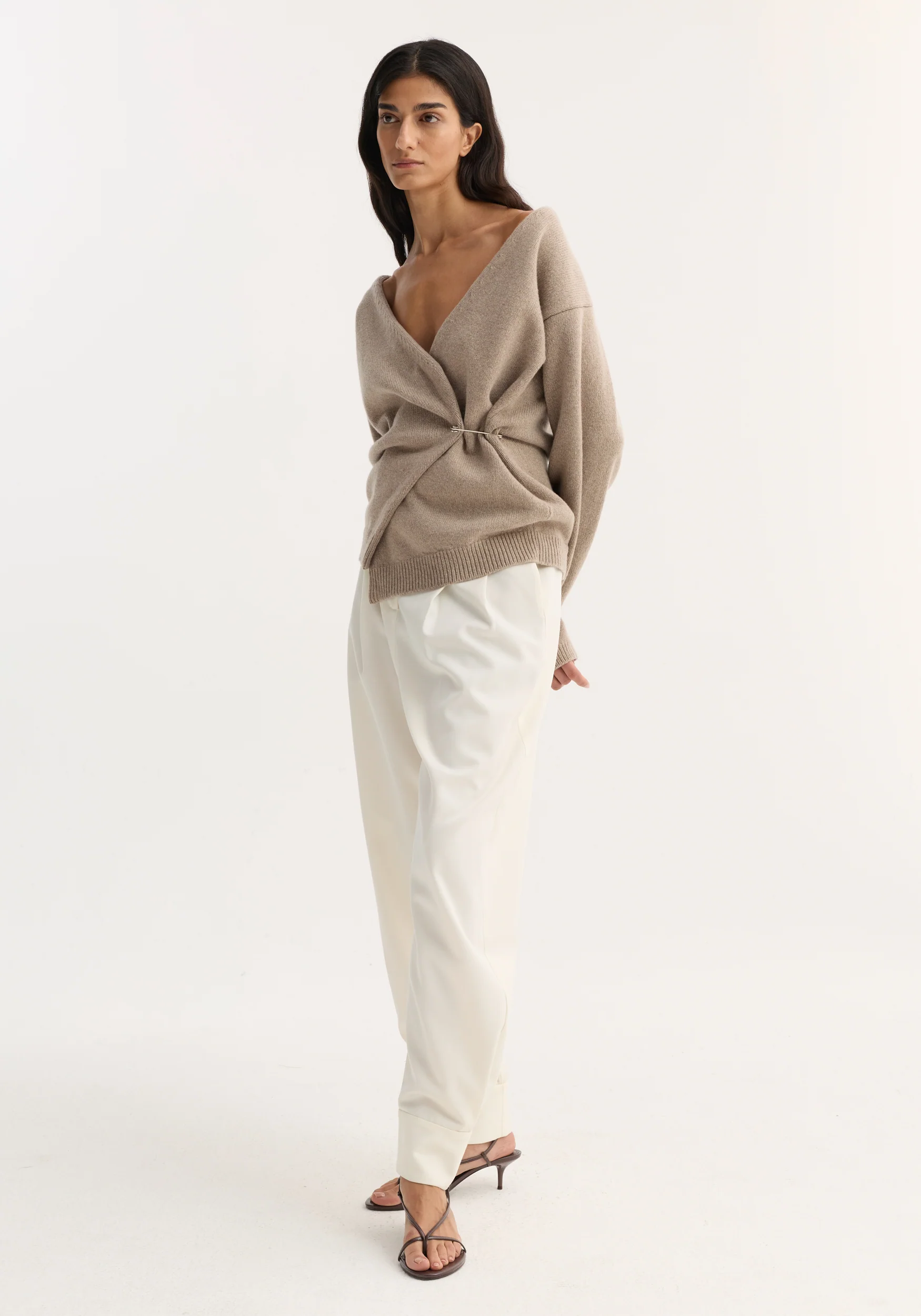 Off-shoulder wrap cardigan | light taupe - Image 3