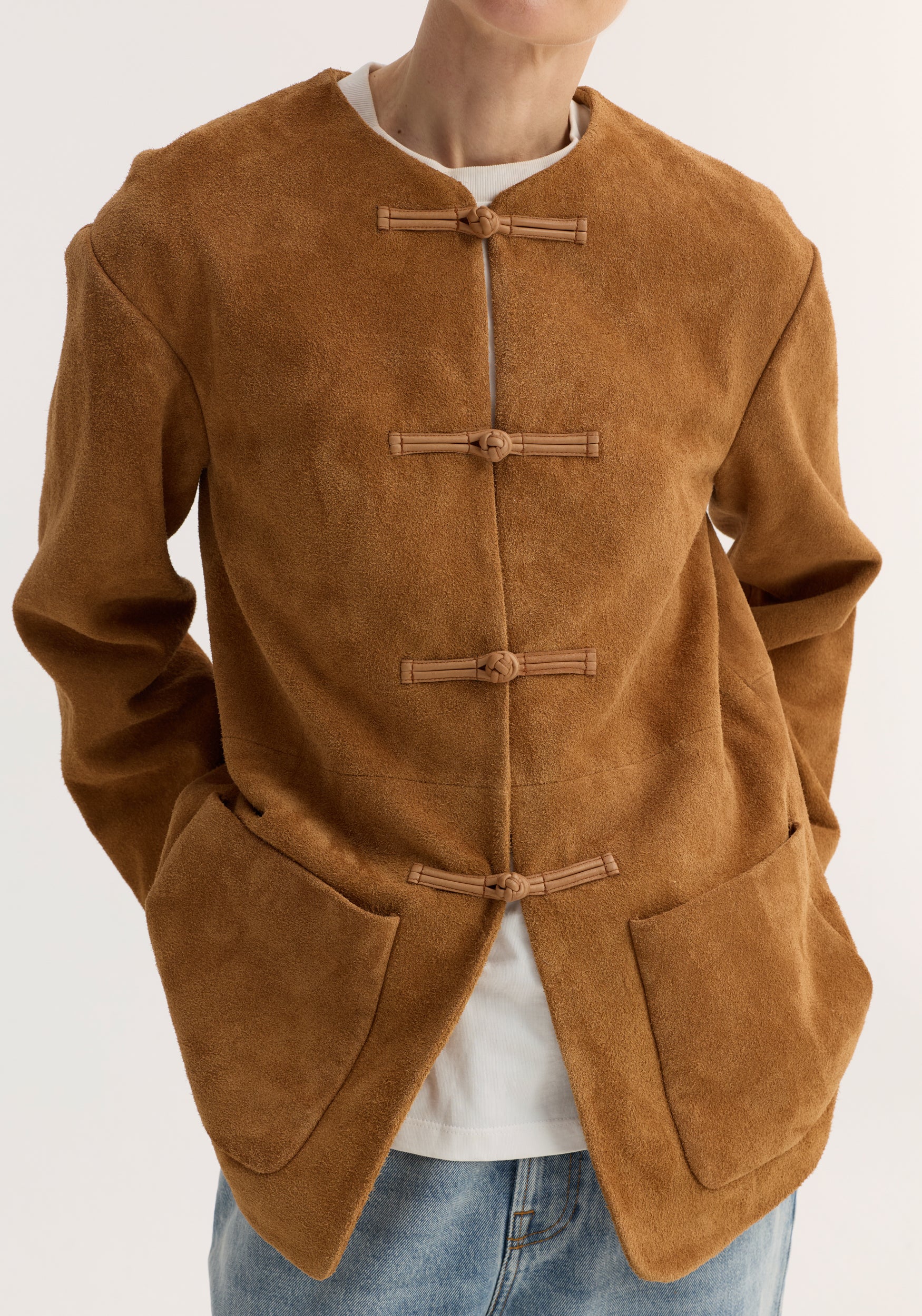 Pankou closure suede jacket | cognac - Image 3