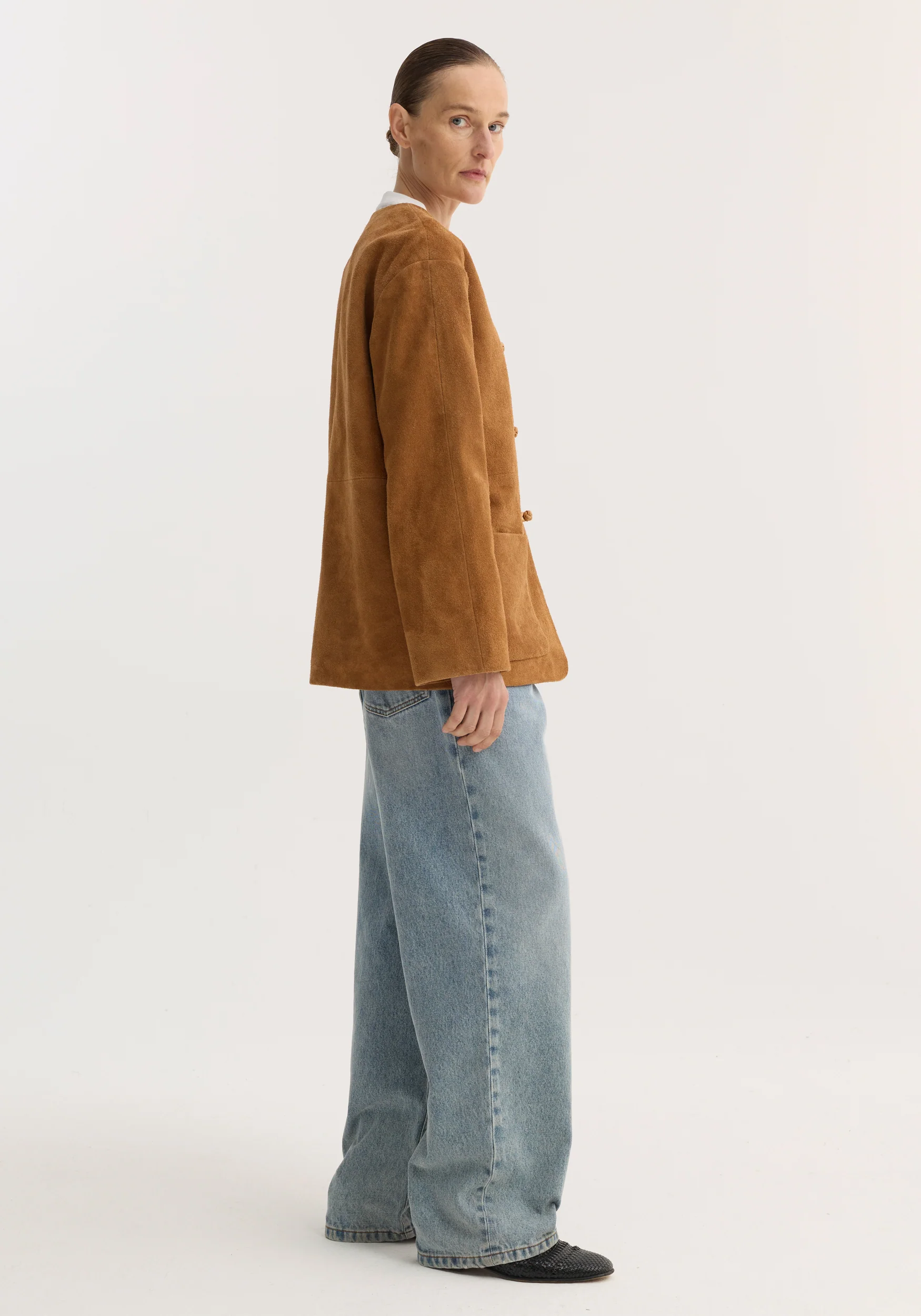 Pankou closure suede jacket | cognac - Image 4