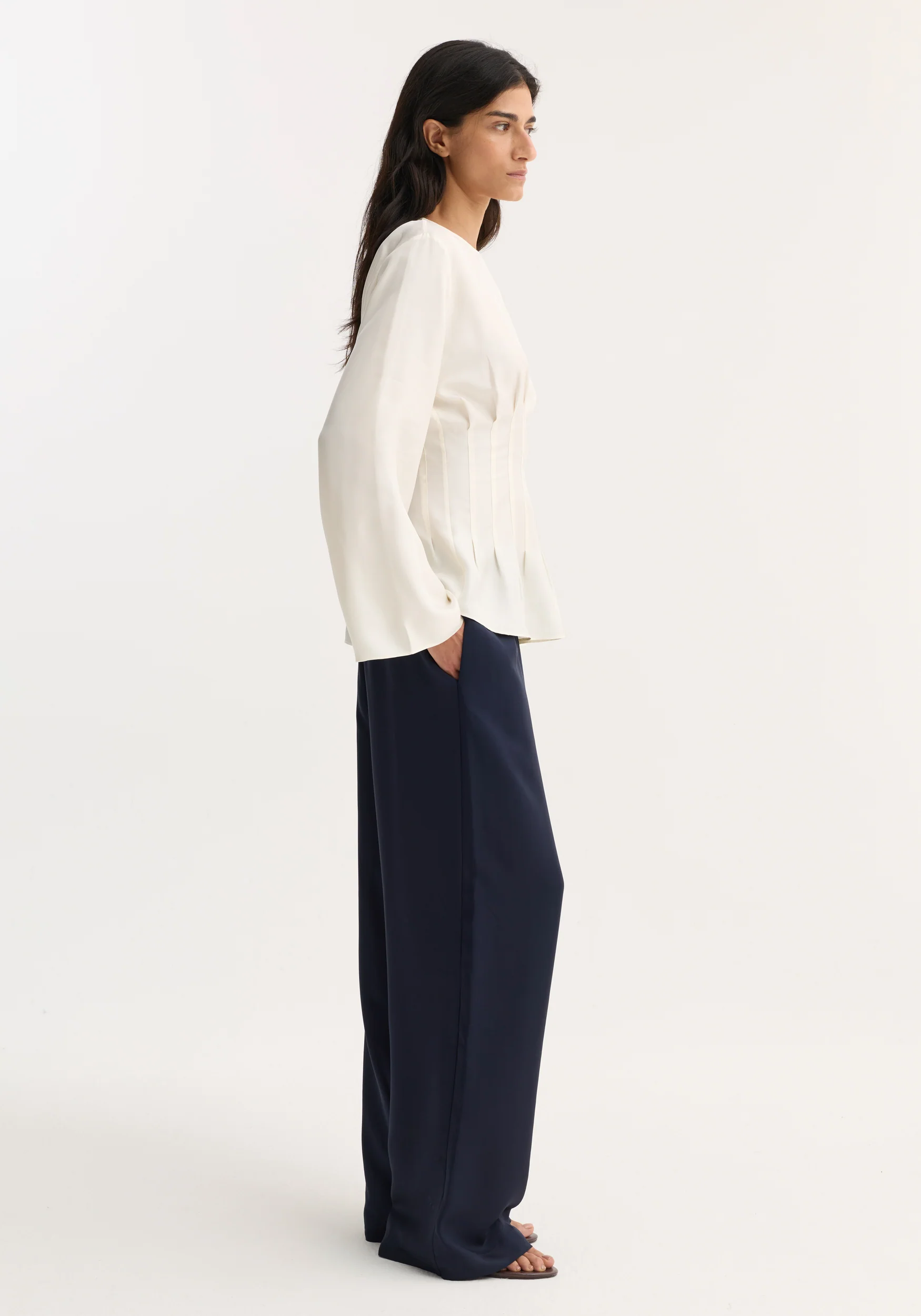 Pleated silk top | cream - Image 3