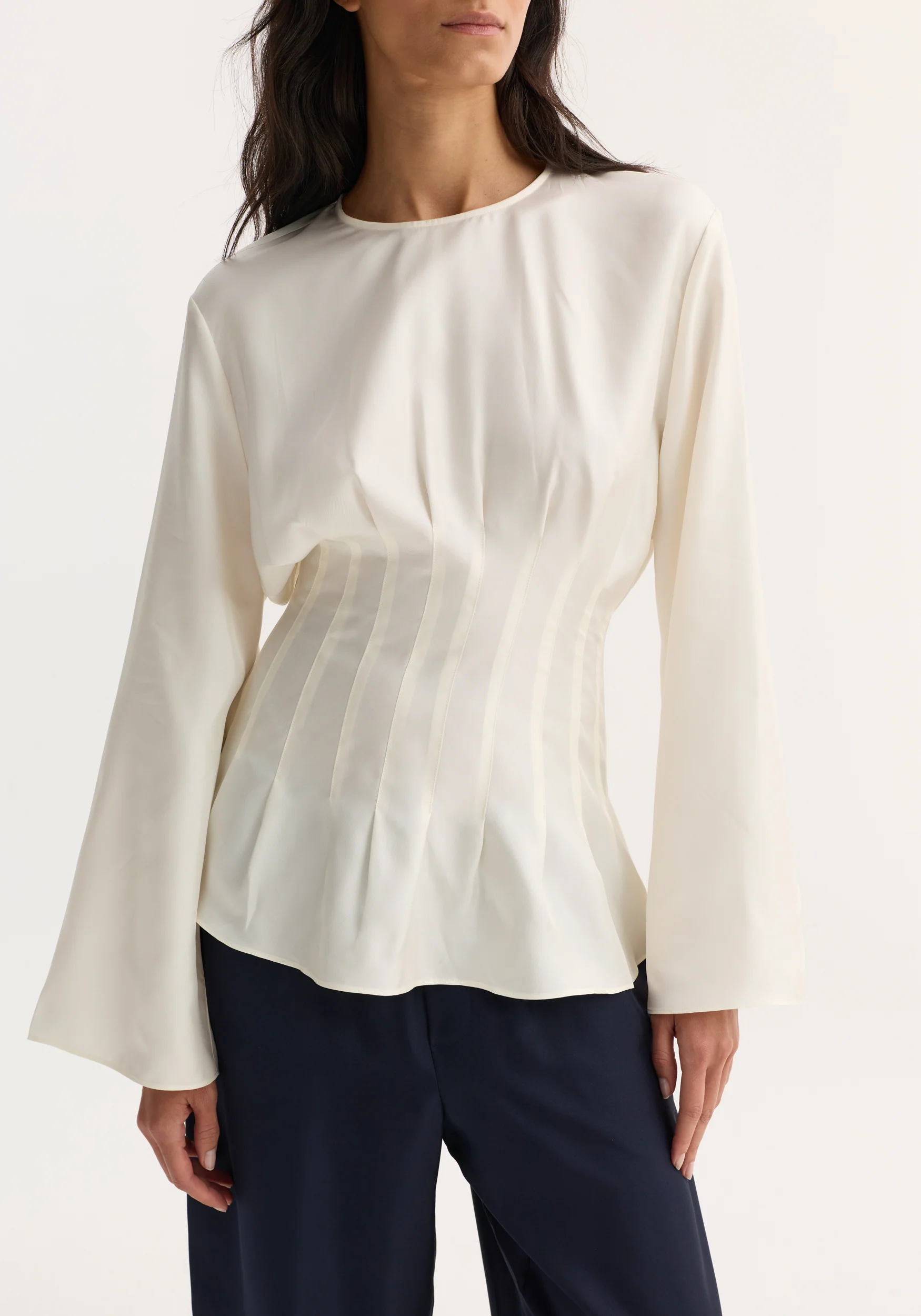 Pleated silk top | cream - Image 4