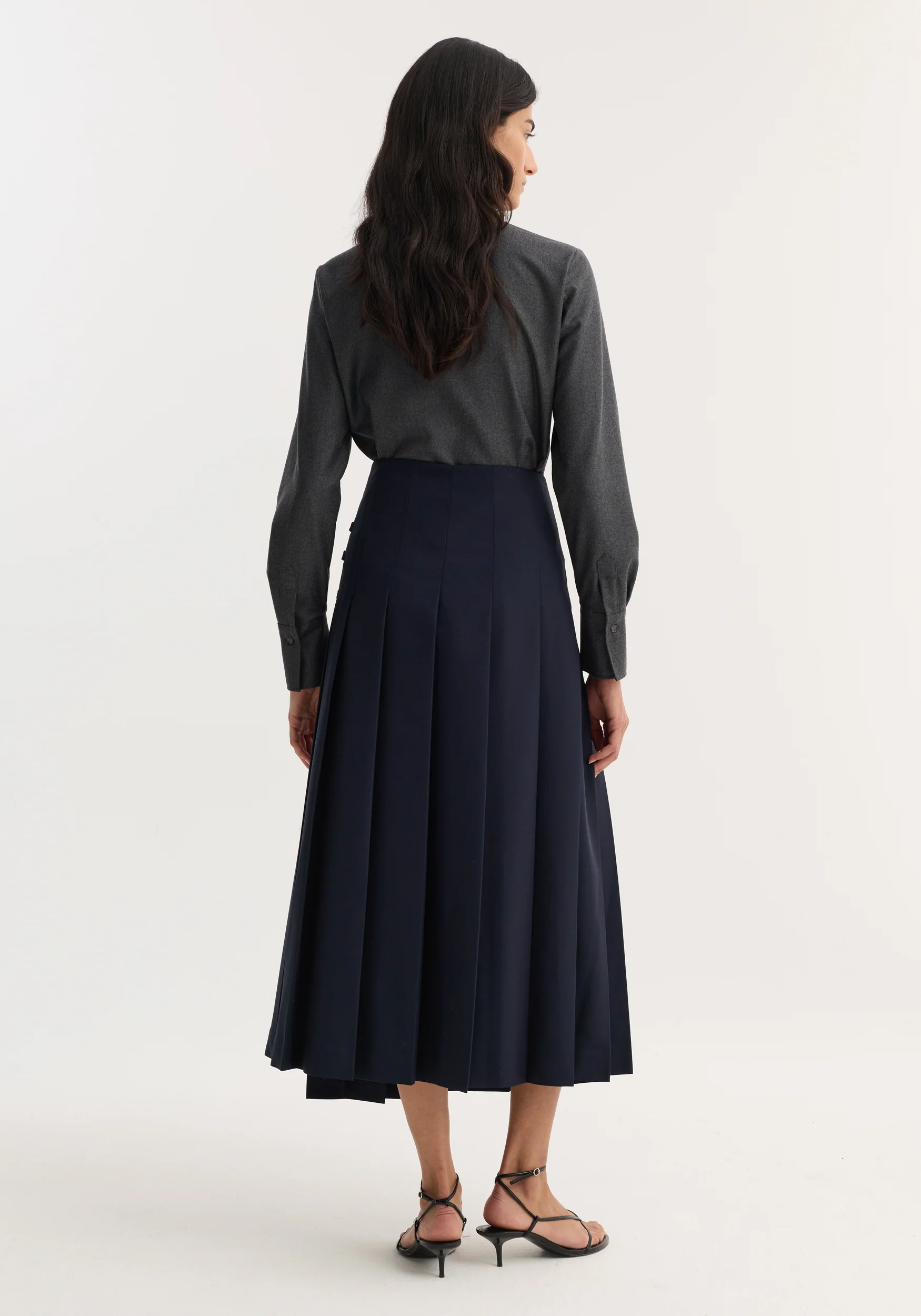 Pleated wool skirt with leather closures | navy - Image 5