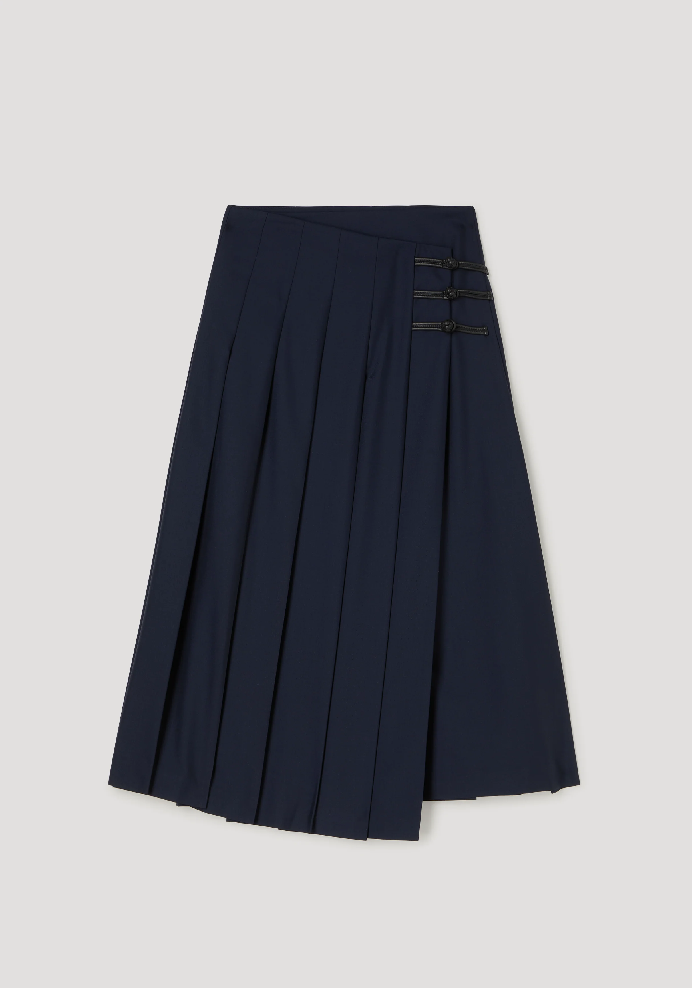 Pleated wool skirt with leather closures | navy - Image 6