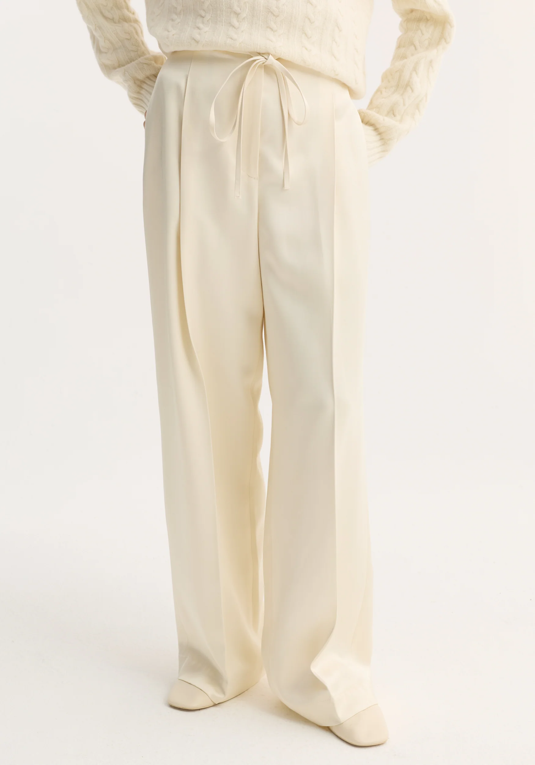 Relaxed drawstring satin trousers | cream - Image 4