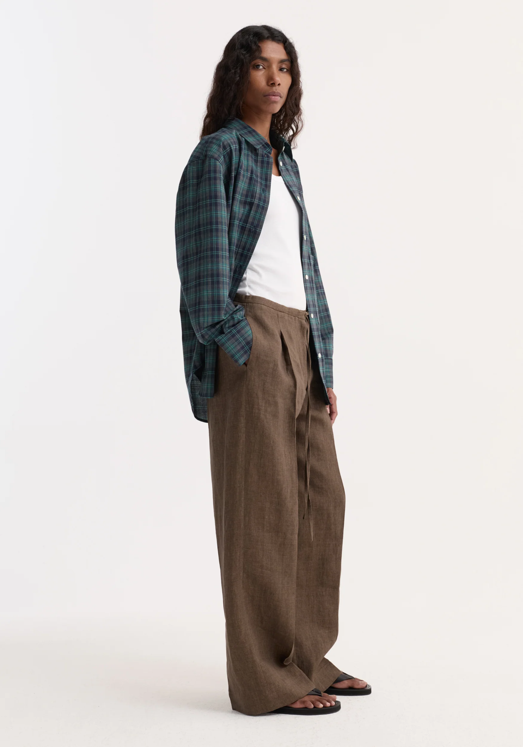 Relaxed drawstring trousers | brown melange - Image 4