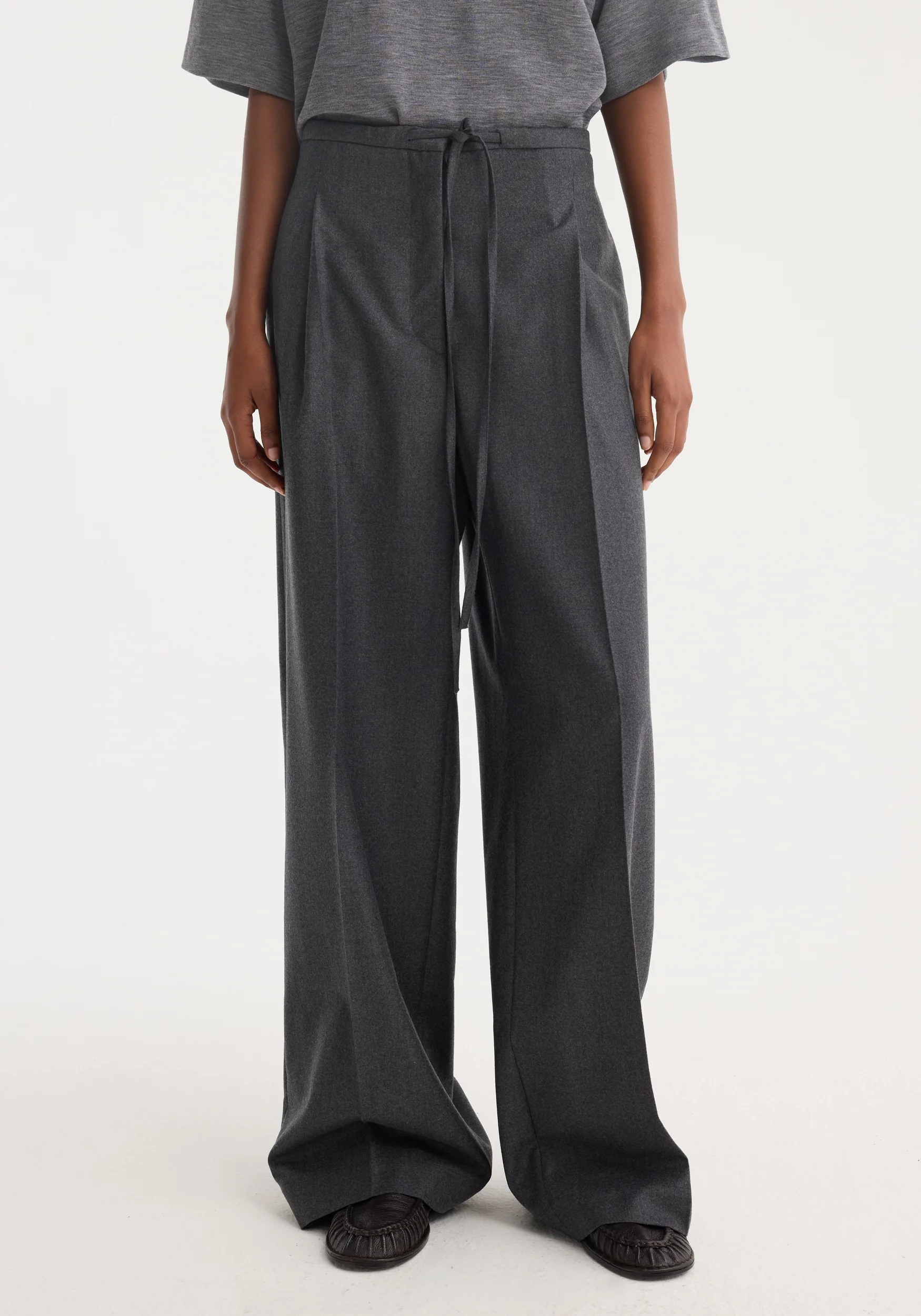 Relaxed soft wool trousers | dark grey melange - Image 3