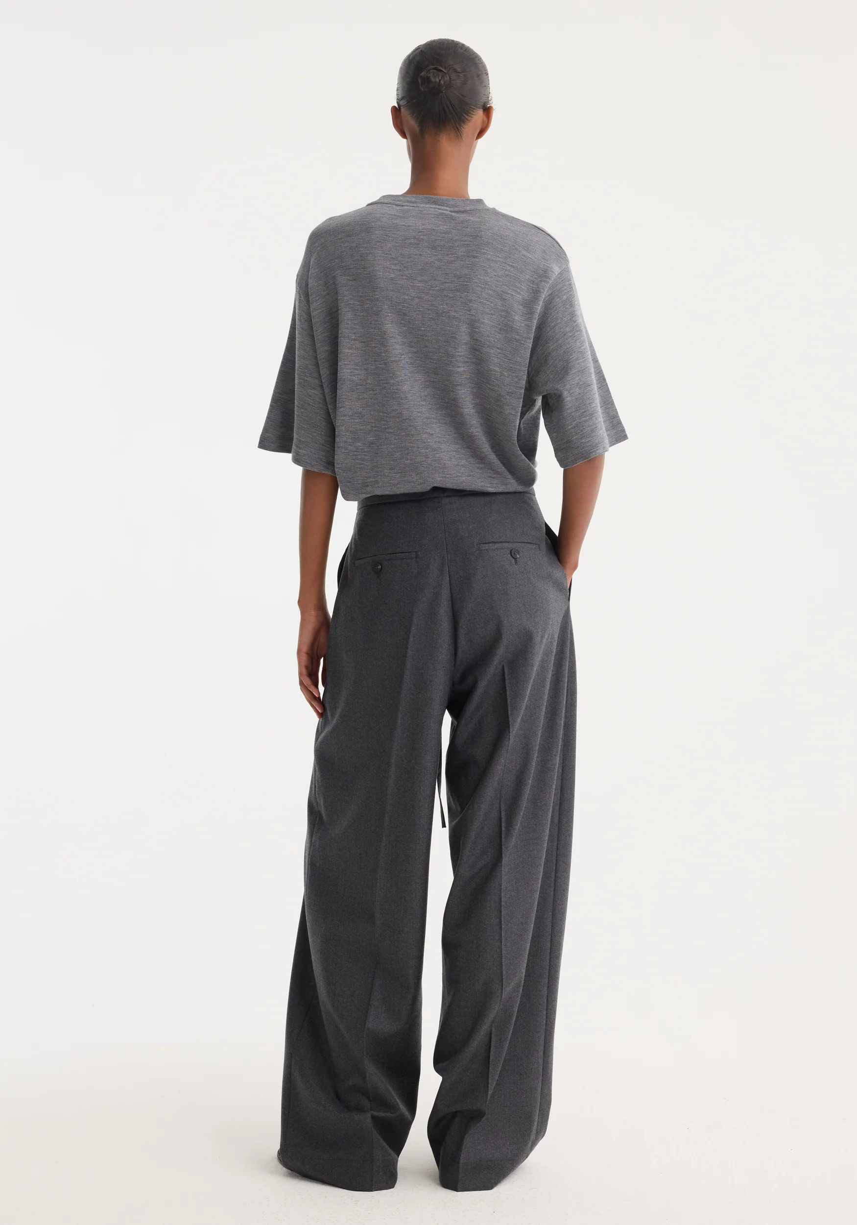 Relaxed soft wool trousers | dark grey melange - Image 4