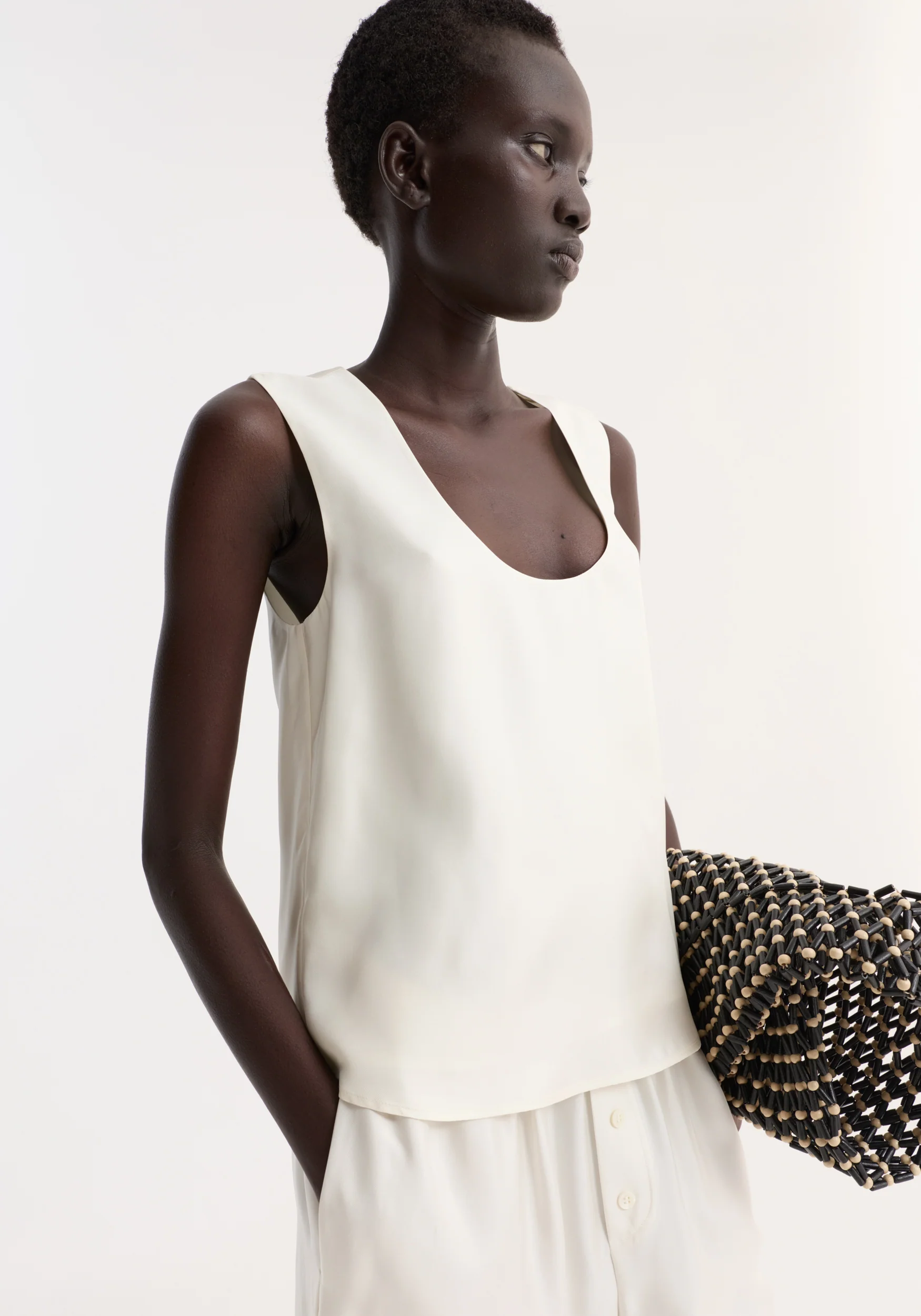 Scoop-neck silk top | cream - Image 3