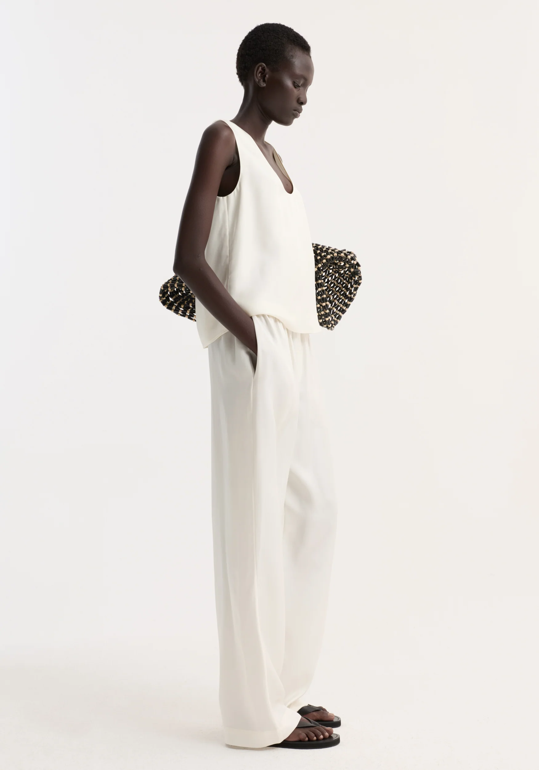 Scoop-neck silk top | cream - Image 4
