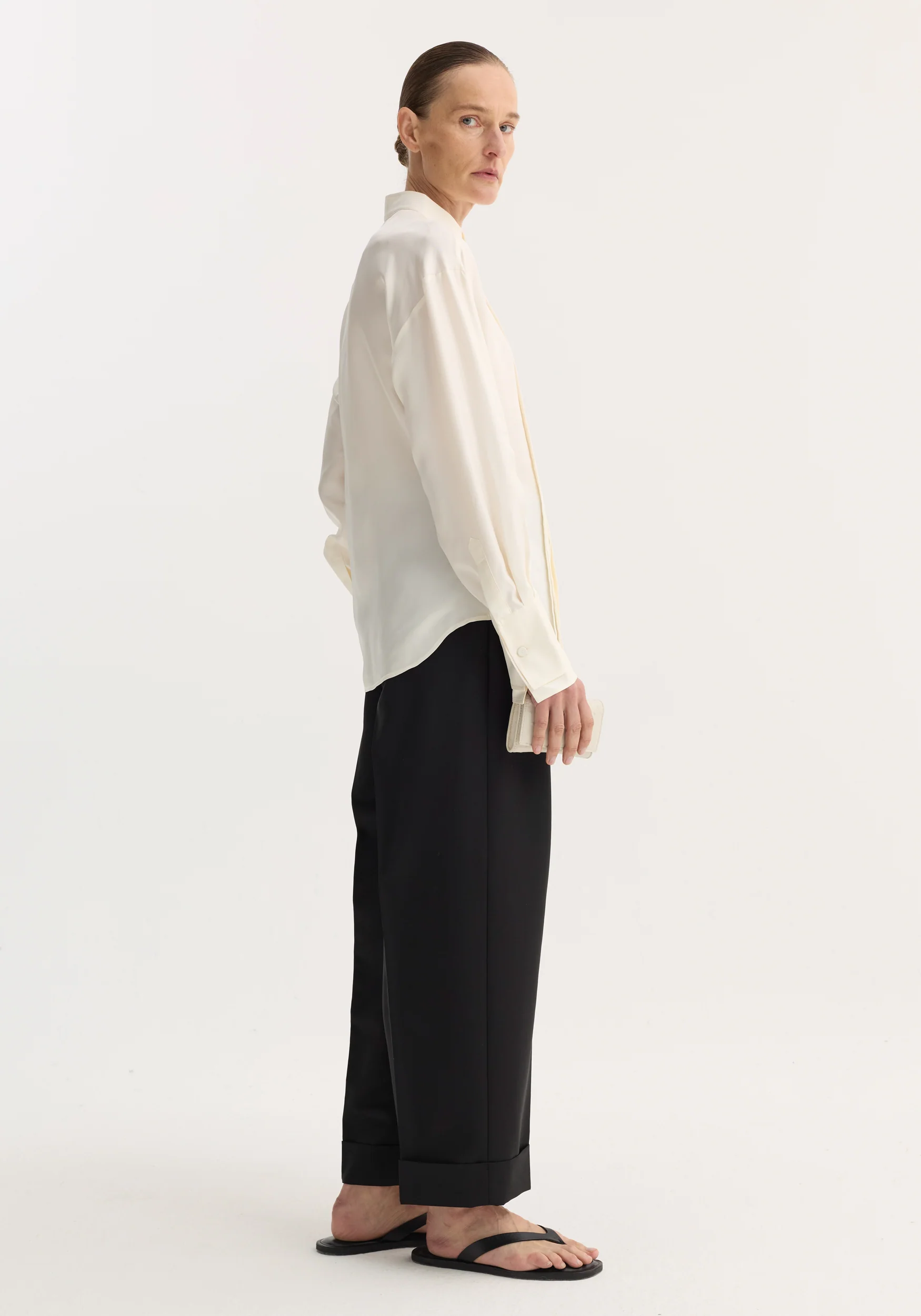 Shaped tuxedo silk shirt | cream - Image 3