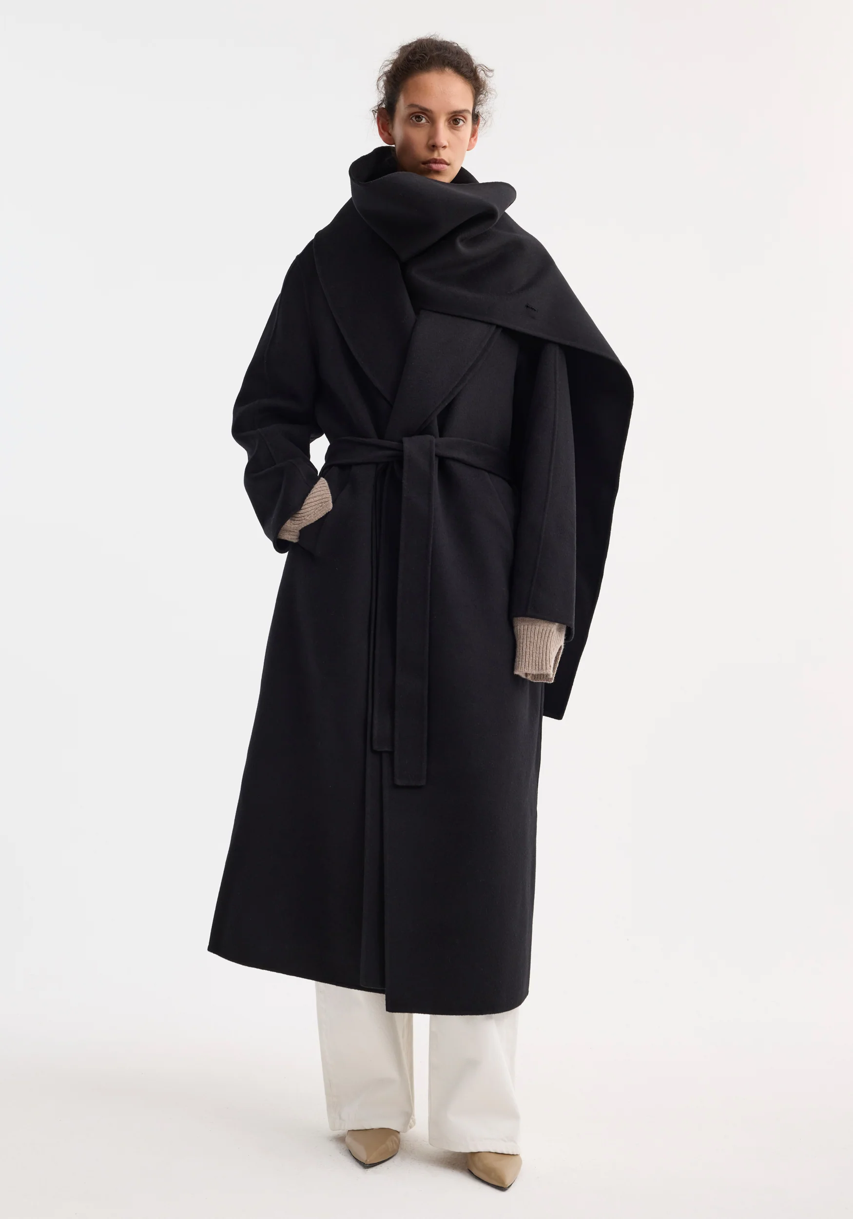 Signature double-faced scarf coat with belt | black - Image 3