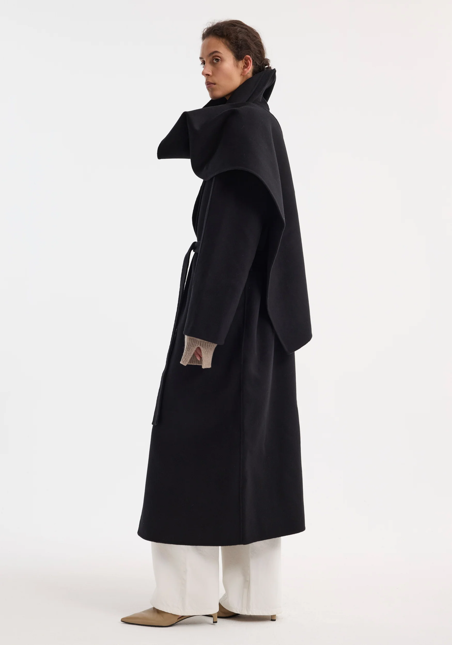 Signature double-faced scarf coat with belt | black - Image 6