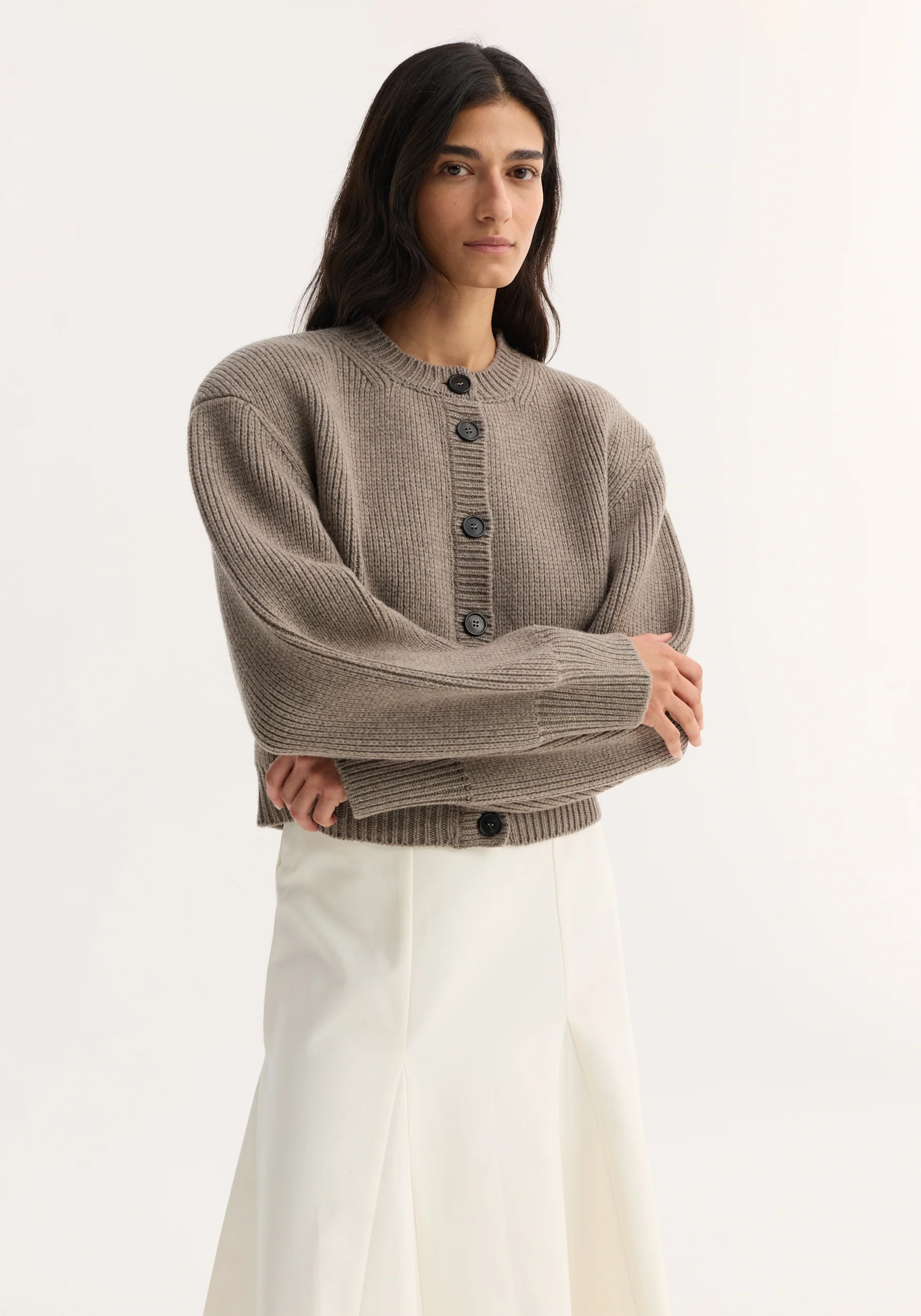 Statement shoulder cardigan | clay melange - Image 4
