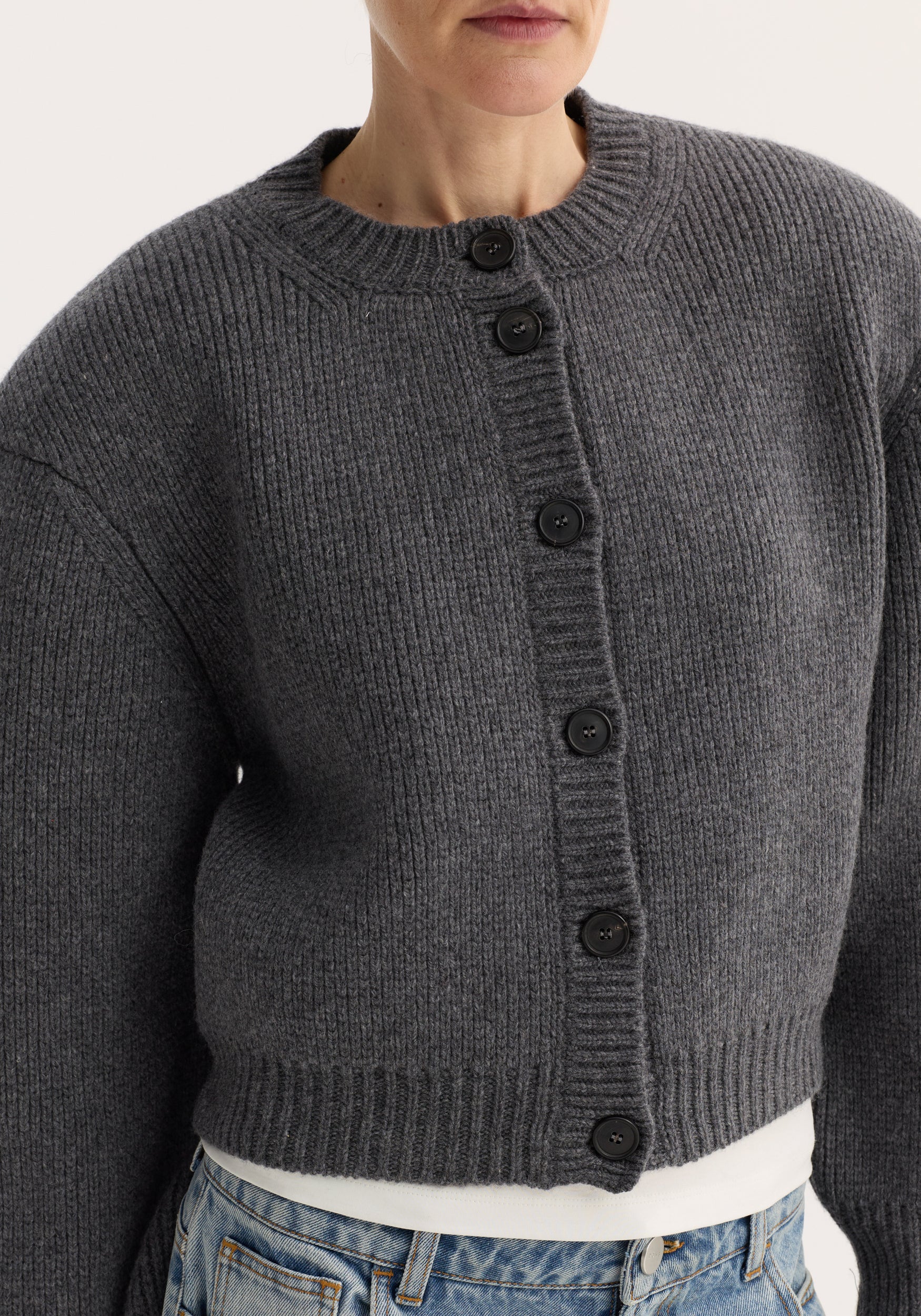 Statement shoulder cardigan | mid grey melange - Image 3