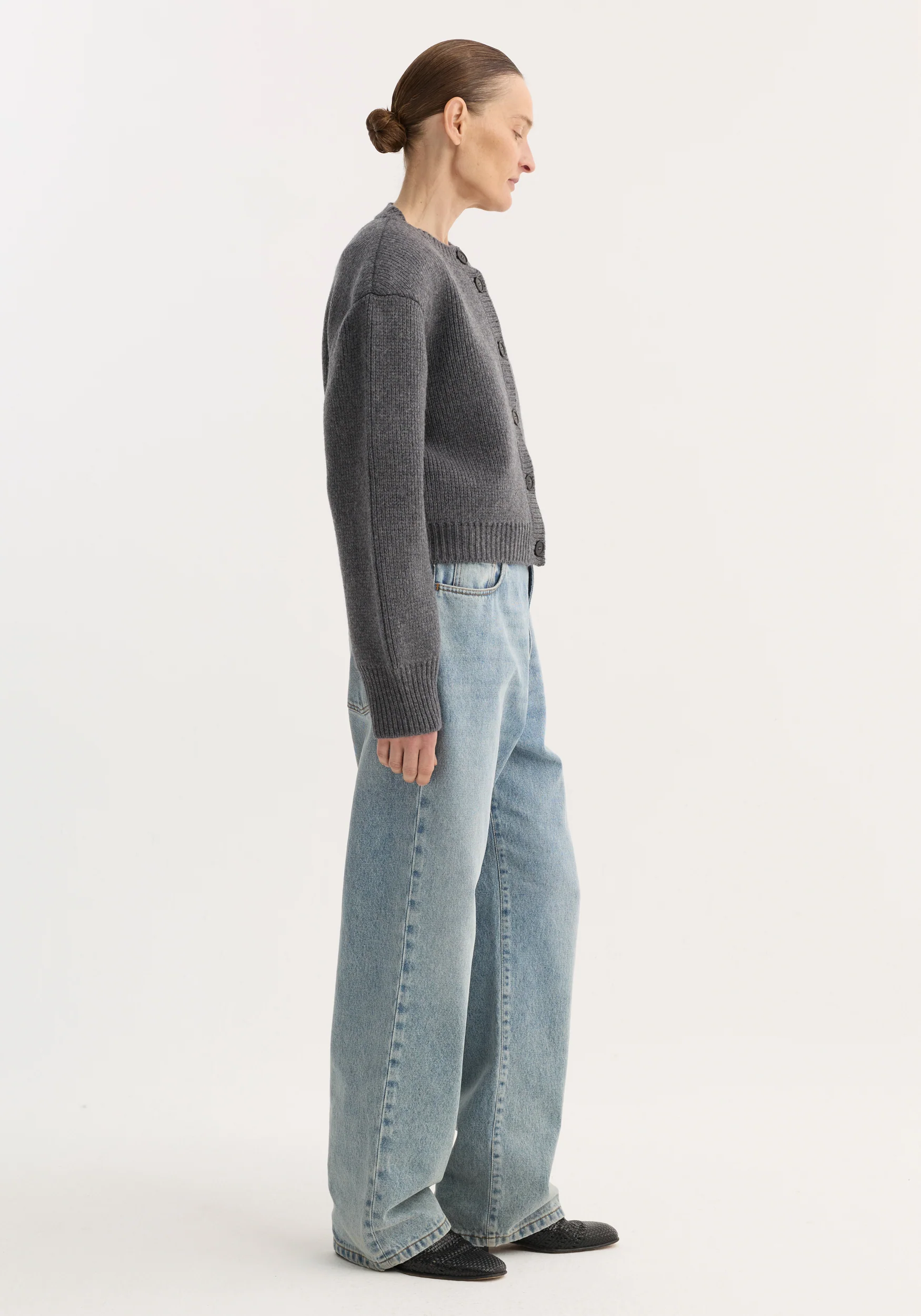 Statement shoulder cardigan | mid grey melange - Image 4