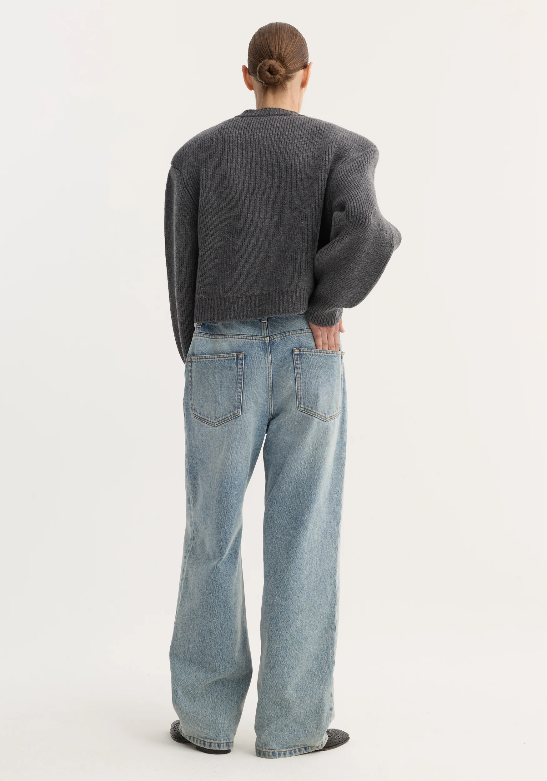 Statement shoulder cardigan | mid grey melange - Image 5