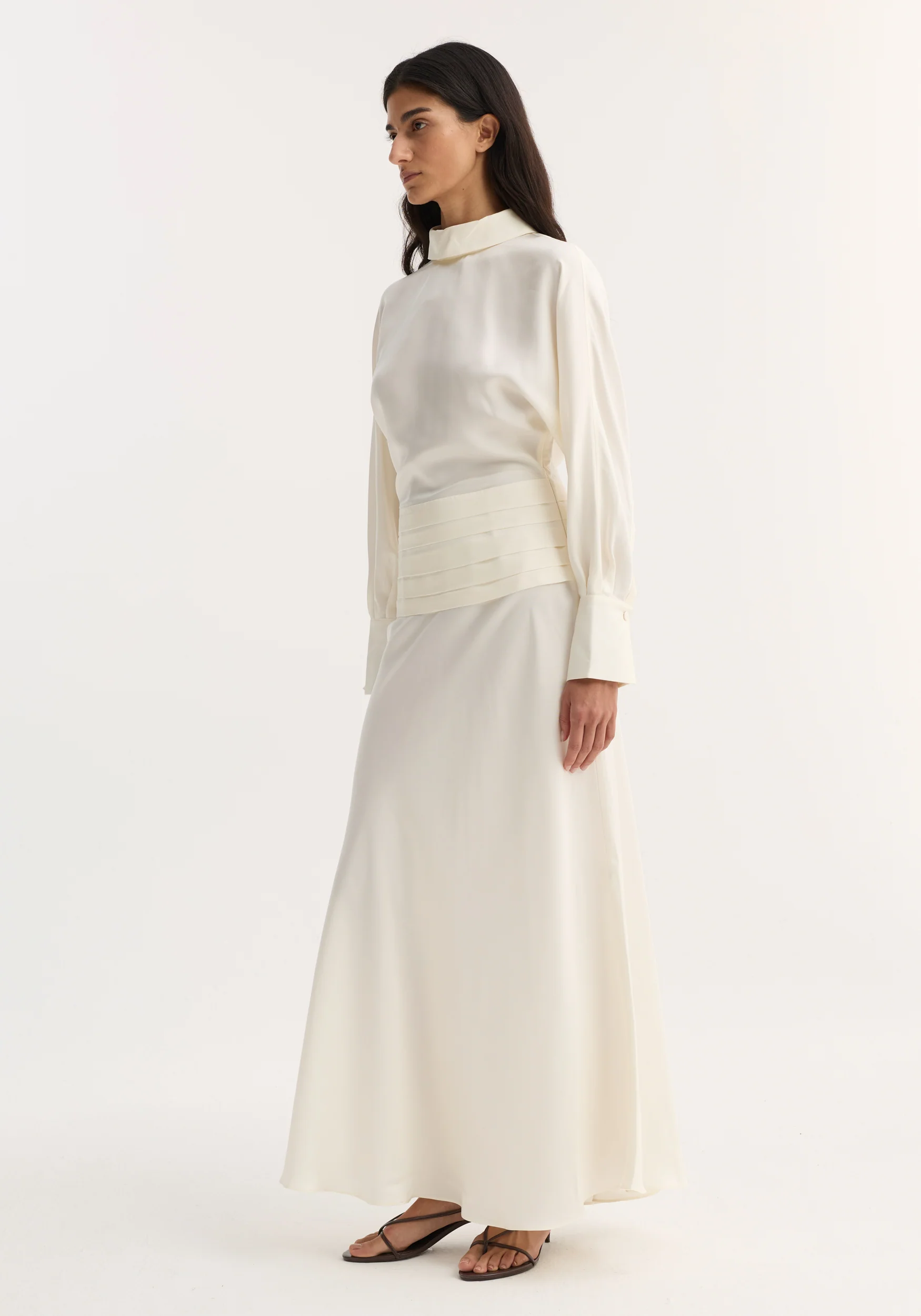 Tuxedo silk dress | cream - Image 3