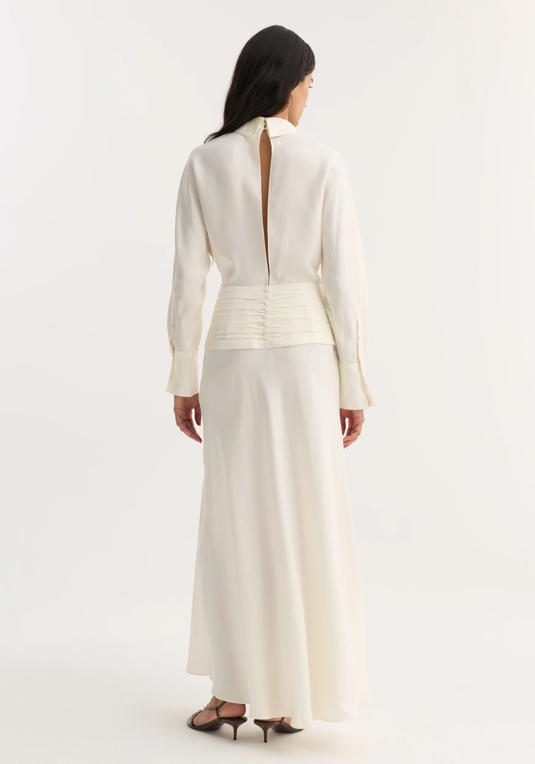 Tuxedo silk dress | cream - Image 4